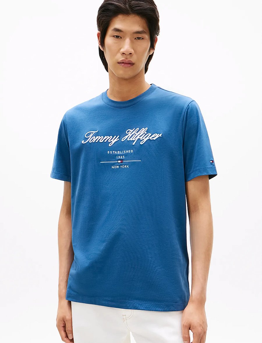 Tommy Hilfiger - SCRIPT LOGO TEE - stutterma bolir - aegean sea - 0