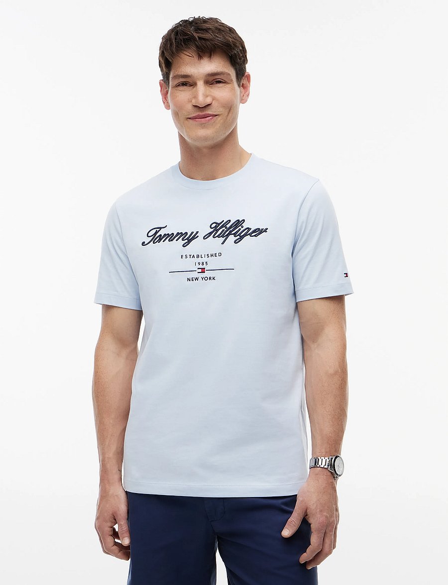 Tommy Hilfiger - SCRIPT LOGO TEE - kortærmede t-shirts - breezy blue - 0