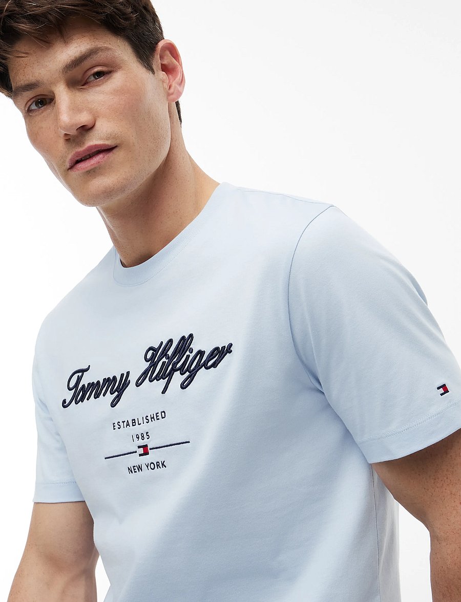 Tommy Hilfiger - SCRIPT LOGO TEE - kortærmede t-shirts - breezy blue - 3