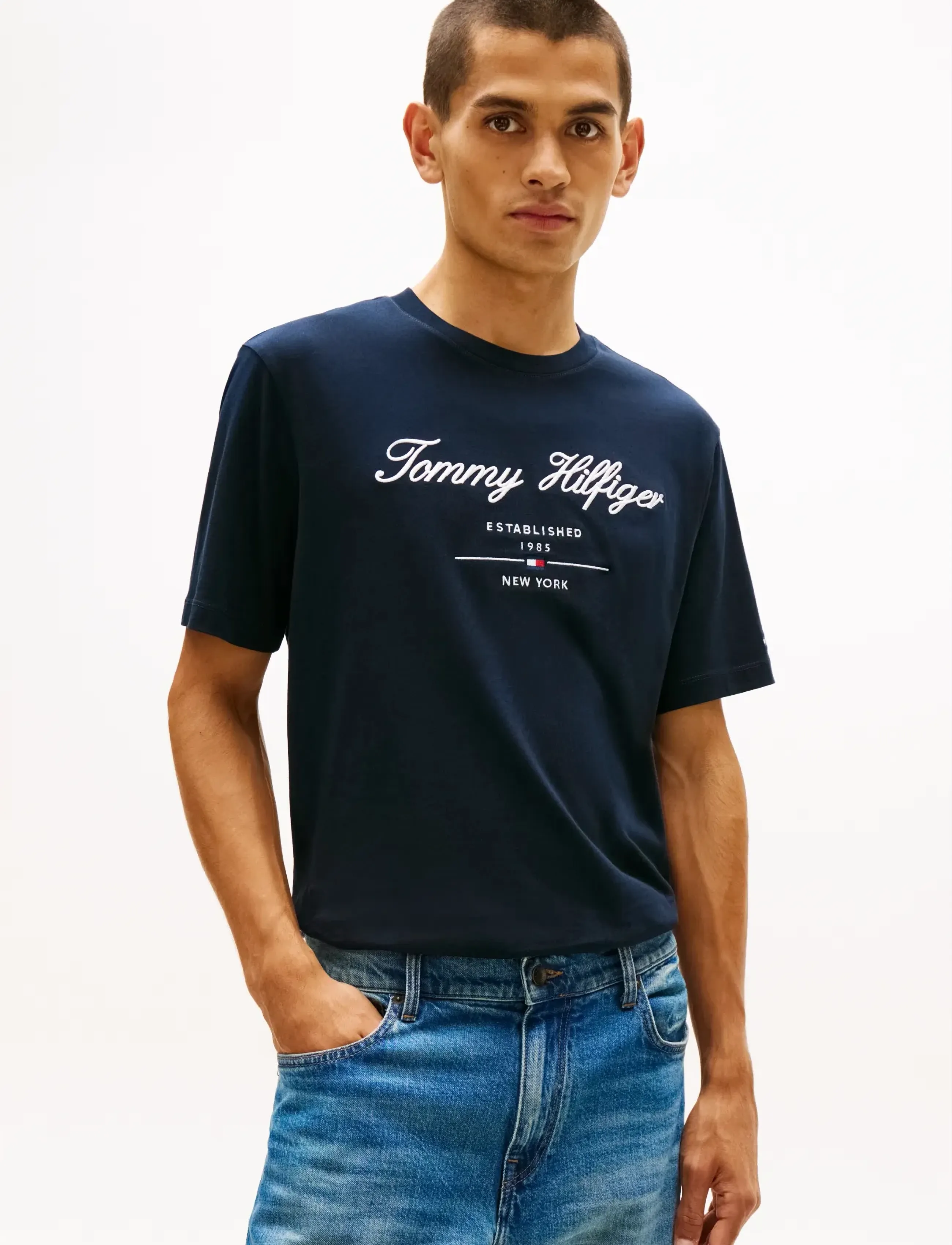 Tommy Hilfiger SCRIPT LOGO TEE - Riided - DESERT SKY / navy