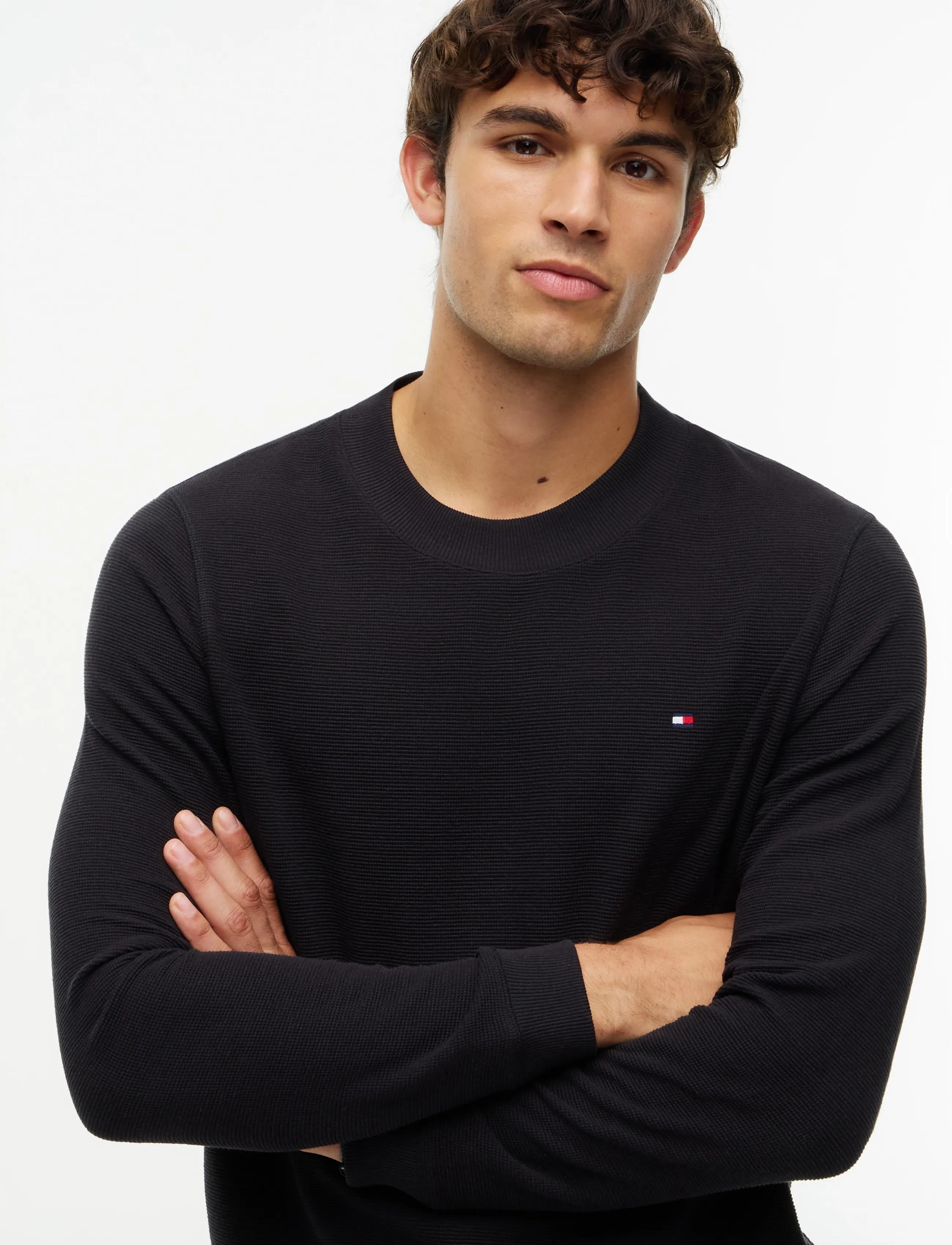 Tommy Hilfiger - TEXTURED LS TEE - langærmede t-shirts - black - 3