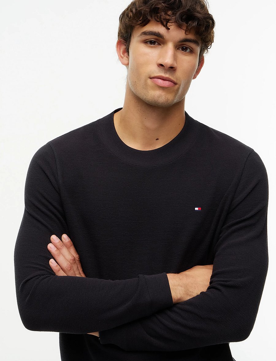 Tommy Hilfiger - TEXTURED LS TEE - langærmede t-shirts - black - 3