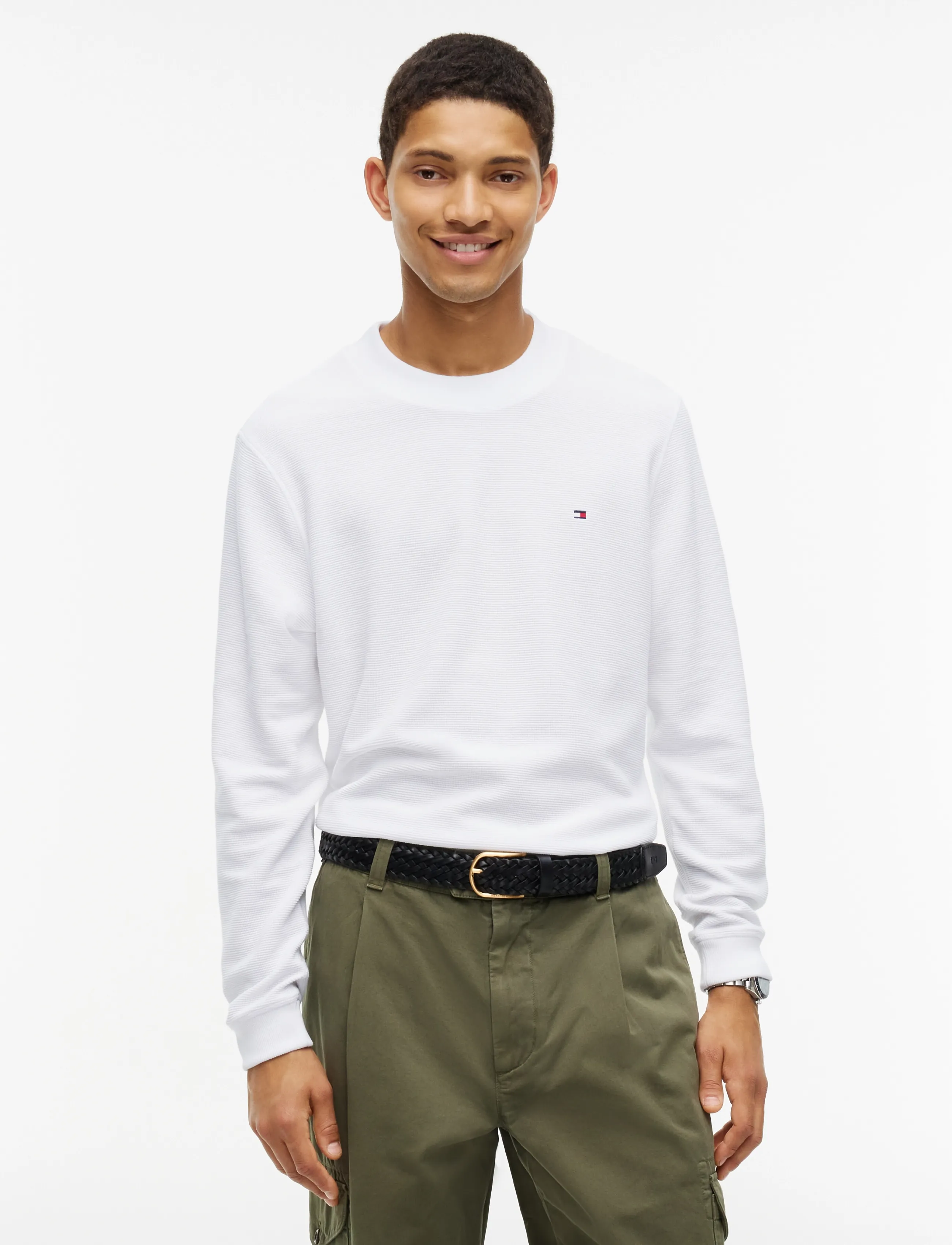Tommy Hilfiger TEXTURED LS TEE - Long-sleeved t-shirts - WHITE / white