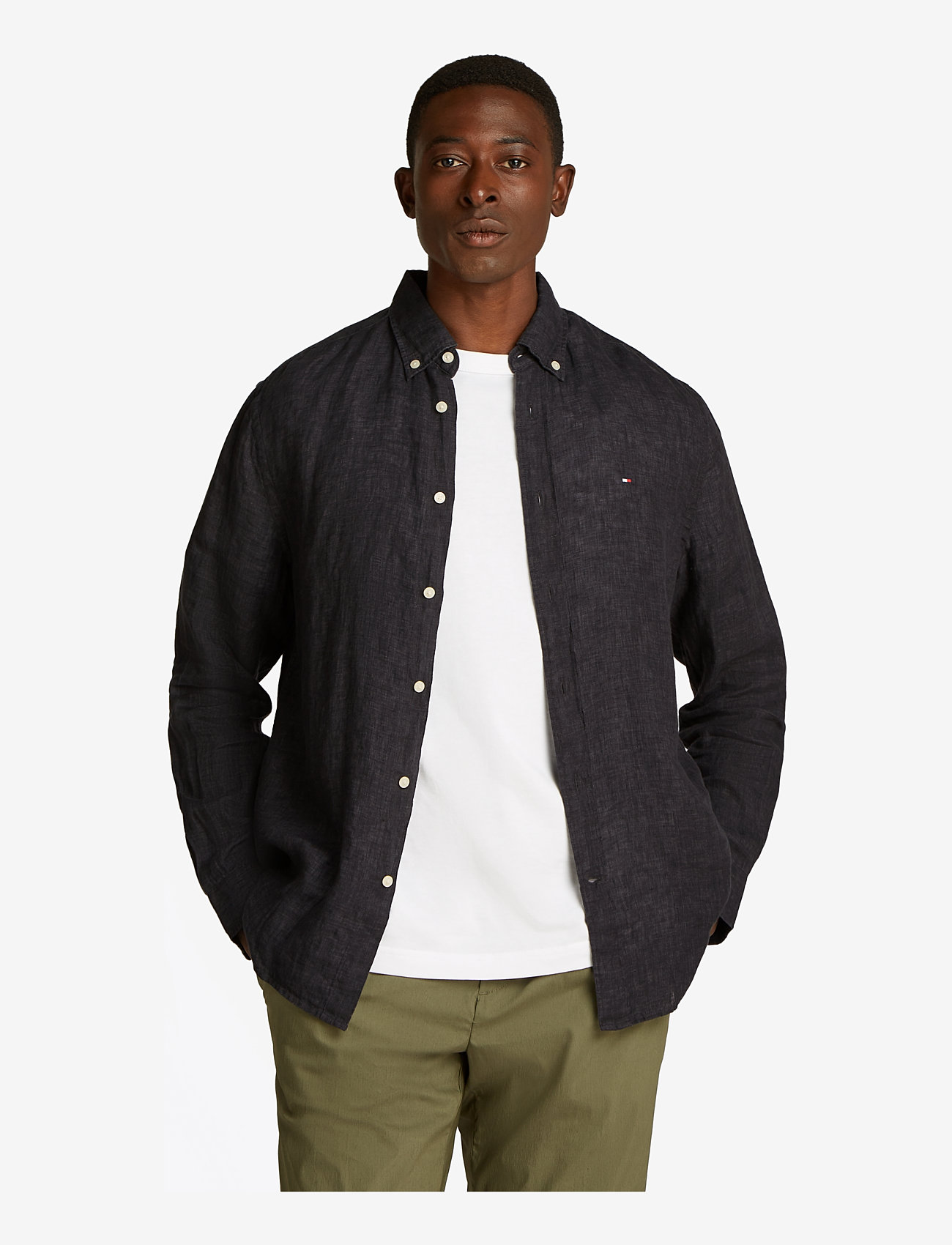 Tommy Hilfiger - PIGMENT DYED LI SOLID RF SHIRT - basic skjorter - black - 1