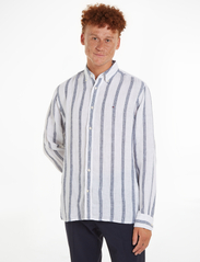 Tommy Hilfiger - LINEN TRIPLE STRIPE SHIRT - linen shirts - optic white / dark navy - 1