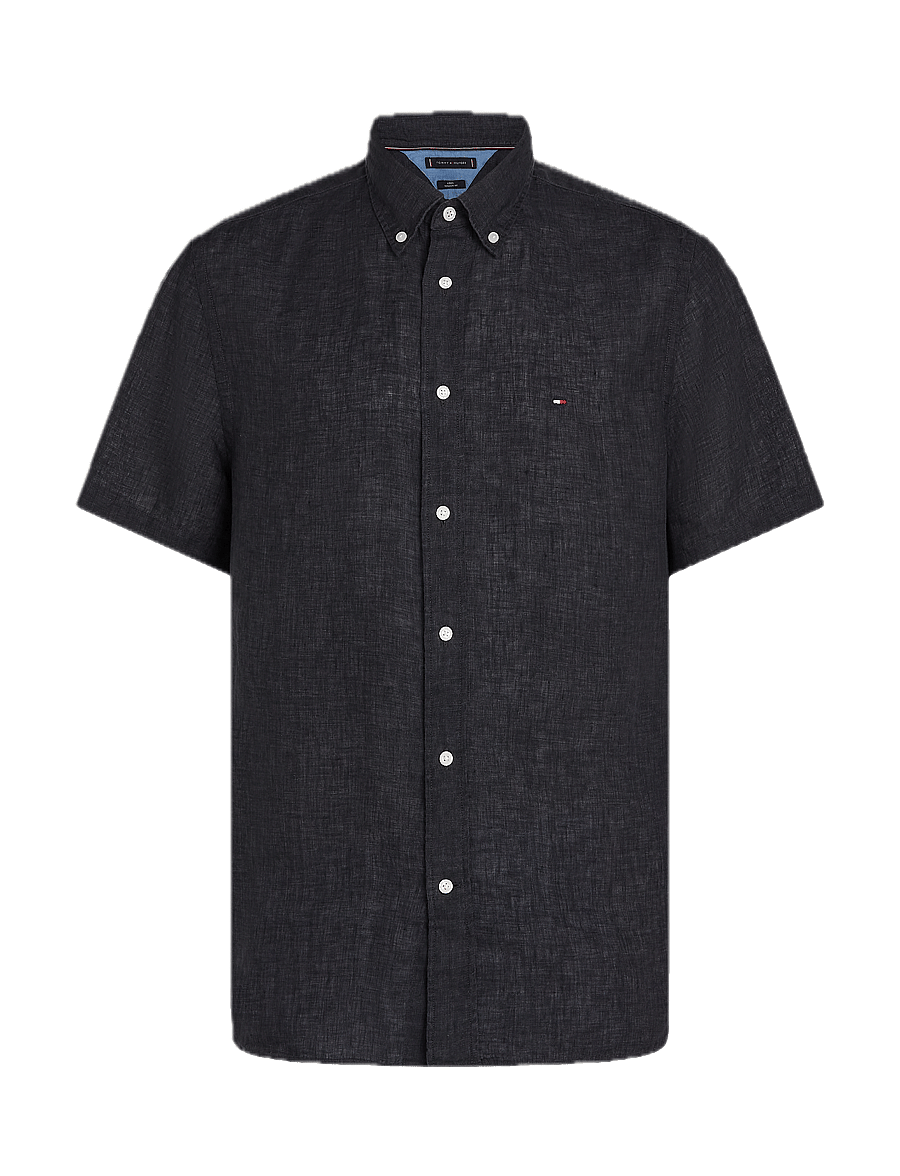 Tommy Hilfiger - PIGMENT DYED LINEN RF SHIRT S/S - chemises de lin - black - 1