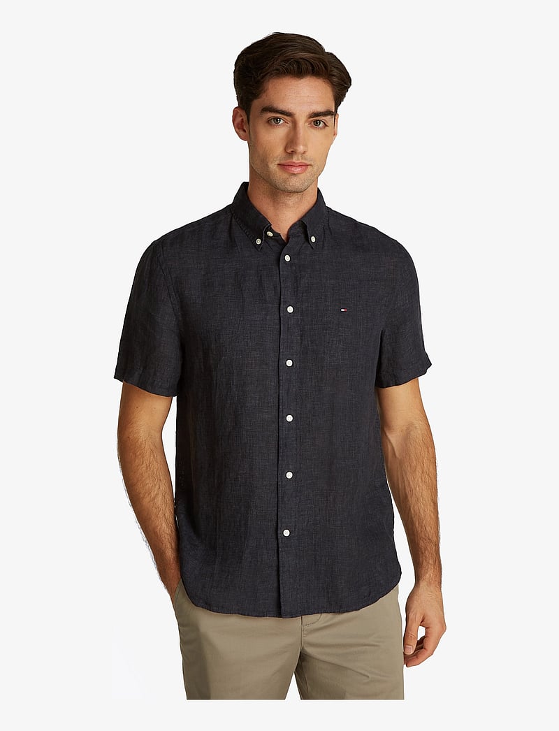 Tommy Hilfiger - PIGMENT DYED LINEN RF SHIRT S/S - hørskjorter - black - 0