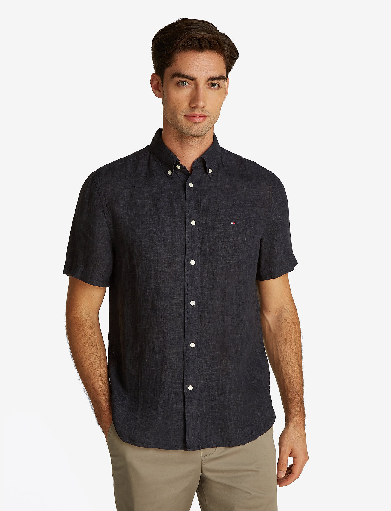 Tommy Hilfiger - PIGMENT DYED LINEN RF SHIRT S/S - hørskjorter - black - 4
