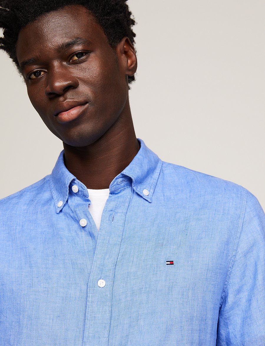 Tommy Hilfiger - PIGMENT DYED LINEN RF SHIRT S/S - lininiai marškiniai - blue spell - 4