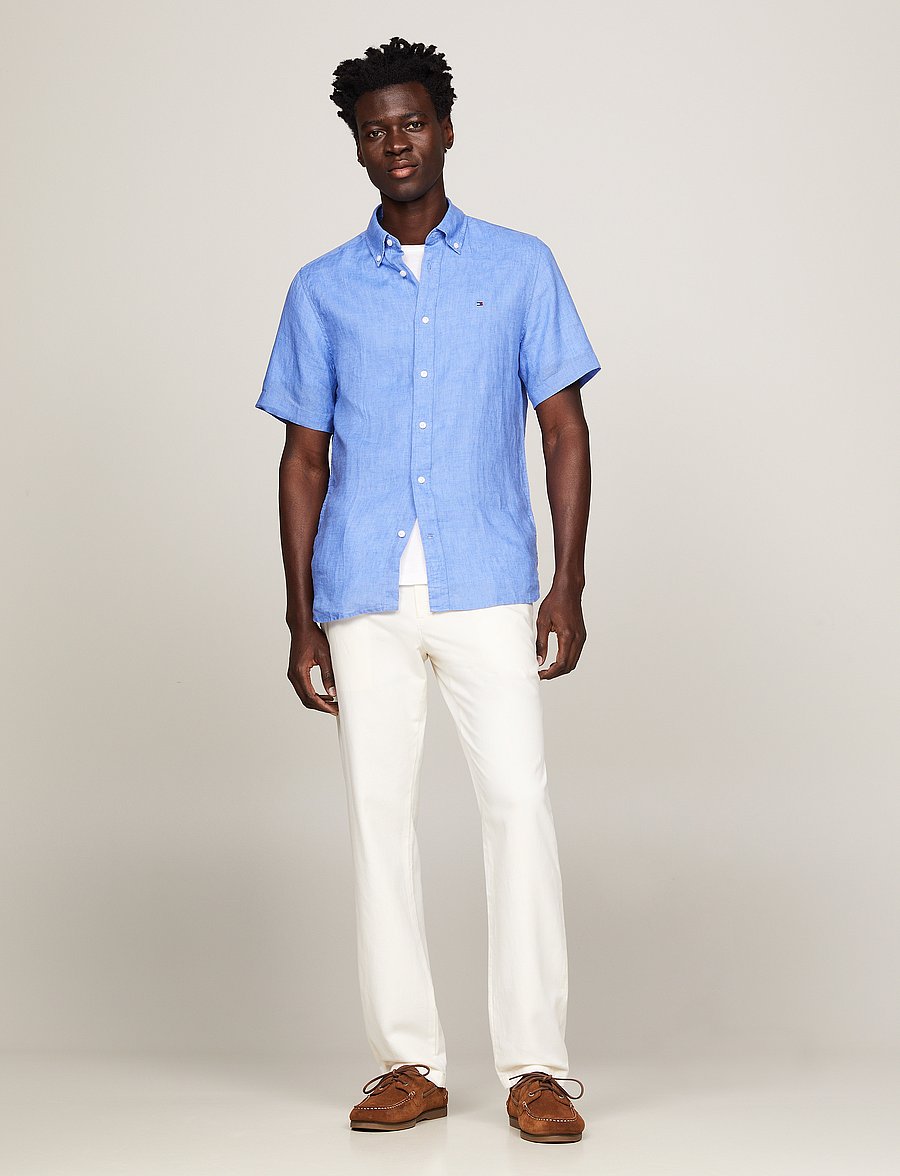 Tommy Hilfiger - PIGMENT DYED LINEN RF SHIRT S/S - lininiai marškiniai - blue spell - 5