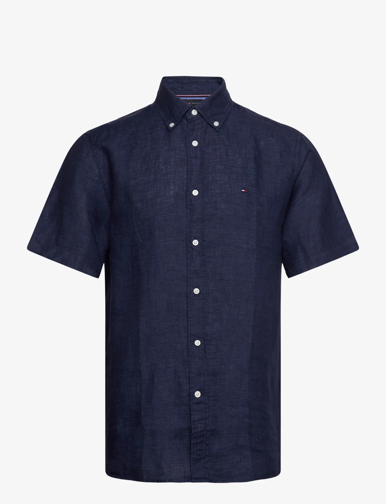 Tommy Hilfiger - PIGMENT DYED LINEN RF SHIRT S/S - kortärmade skjortor - carbon navy - 0
