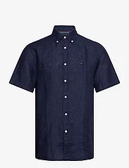 Tommy Hilfiger - PIGMENT DYED LINEN RF SHIRT S/S - kortärmade skjortor - carbon navy - 0