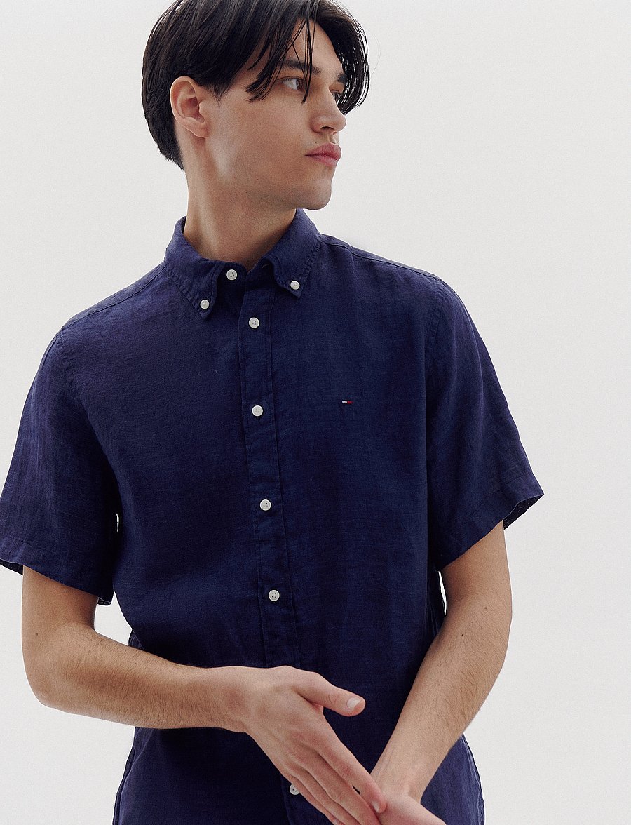 Tommy Hilfiger - PIGMENT DYED LINEN RF SHIRT S/S - leinenhemden - carbon navy - 0