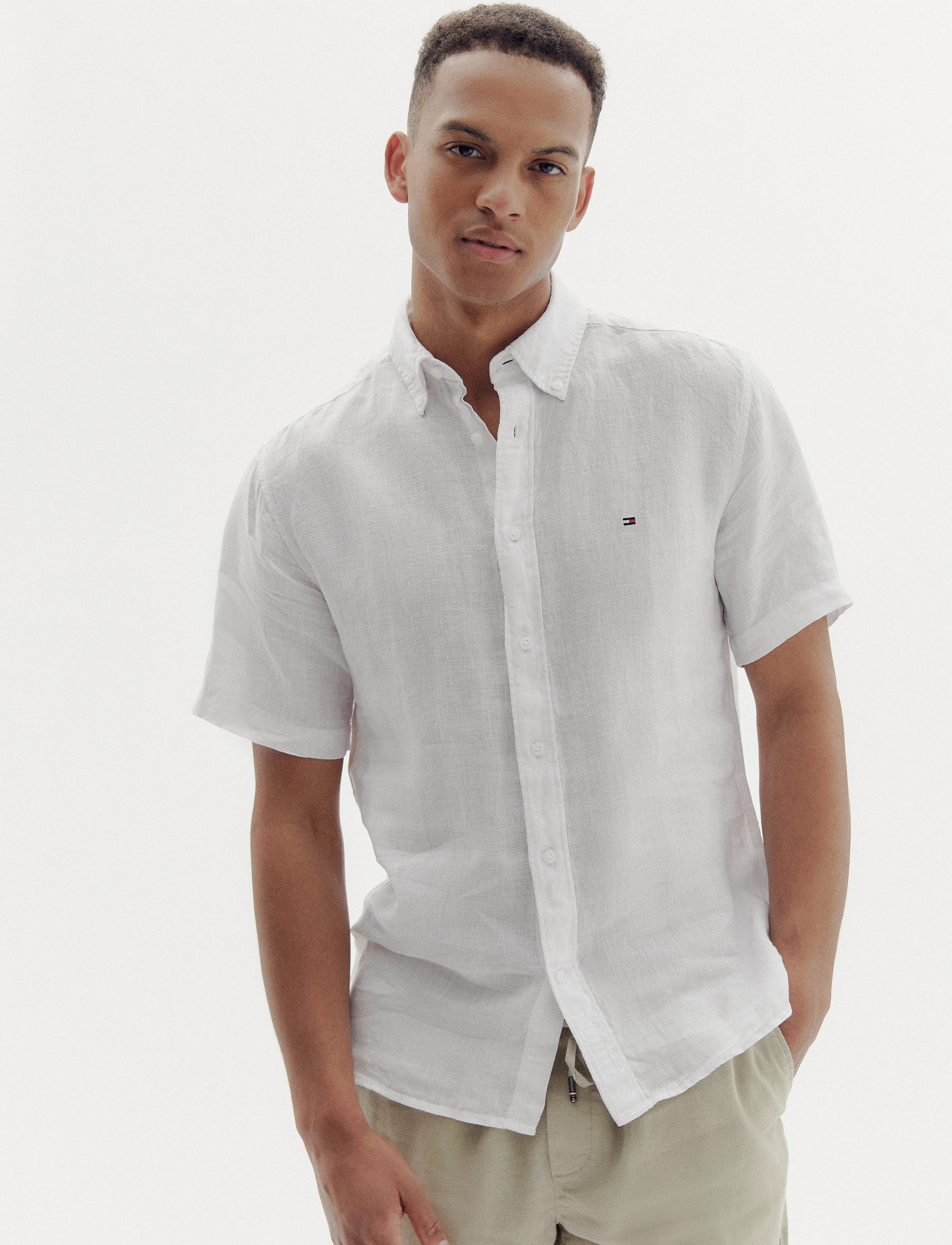 Tommy Hilfiger - PIGMENT DYED LINEN RF SHIRT S/S - hørskjorter - optic white - 4