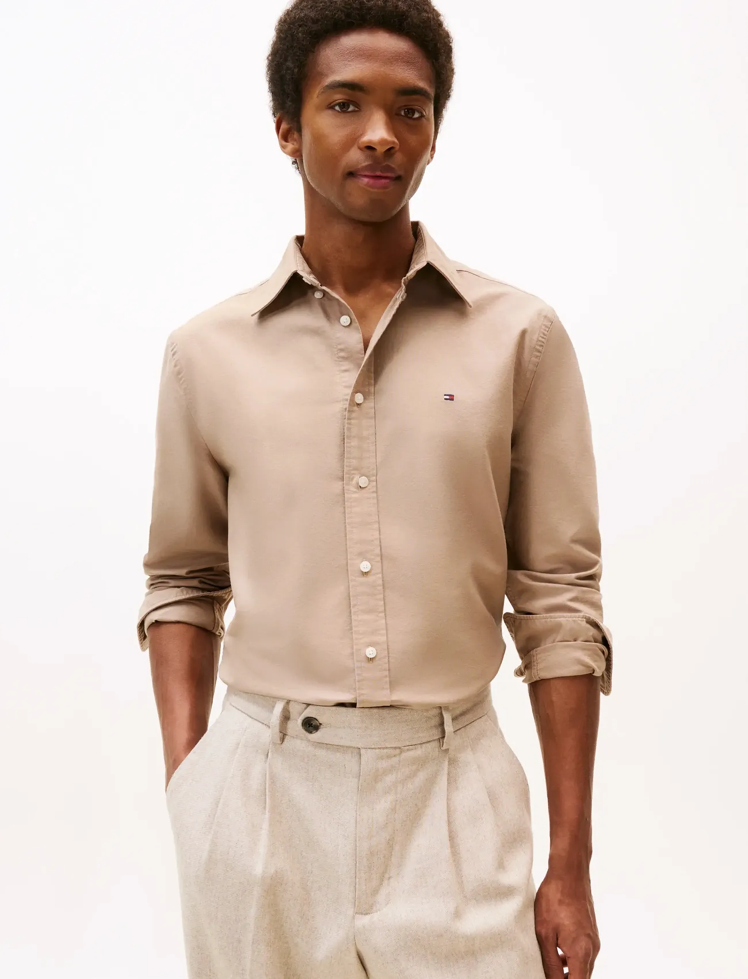 Tommy Hilfiger SOLID HERITAGE OXFORD RF SHIRT - Hemden - COASTAL TAUPE   COASTAL TAUPE SOLID / beige