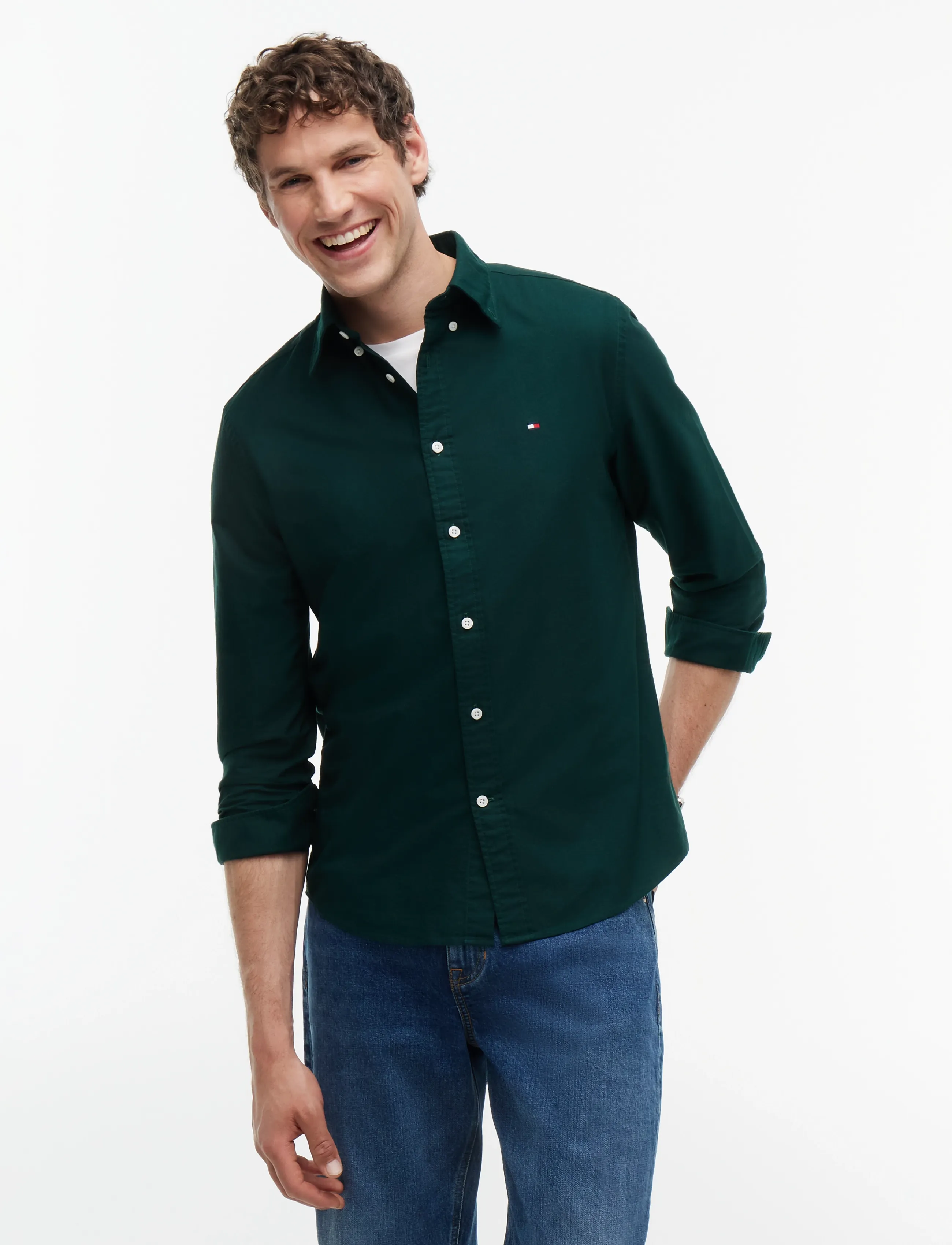 Tommy Hilfiger SOLID HERITAGE OXFORD RF SHIRT - Tommy Hilfiger - HUNTER   HUNTER SOLID / green