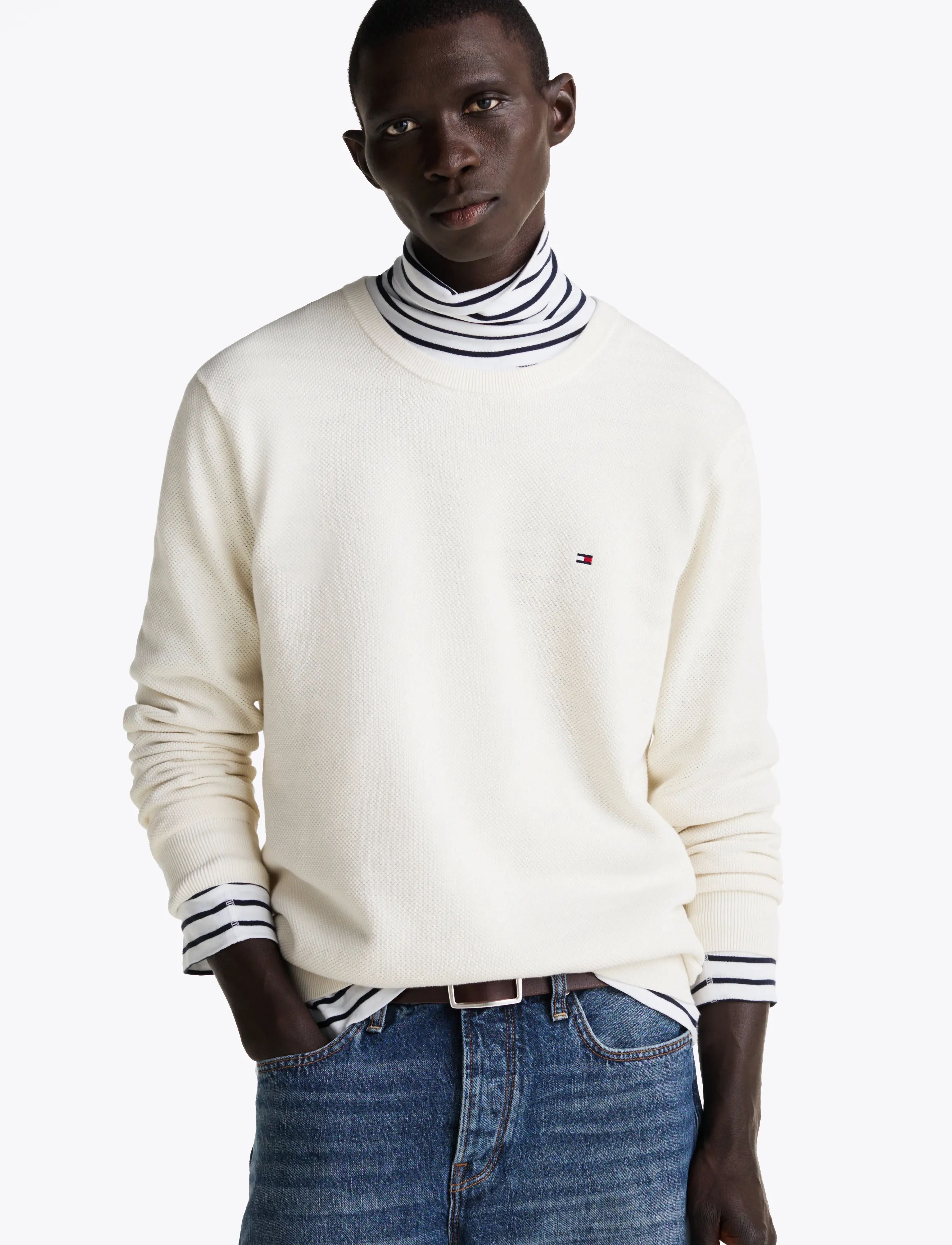 Tommy Hilfiger ESSENTIAL STRUCTURE CREW NECK - Tommy Hilfiger - IVORY PETAL / white