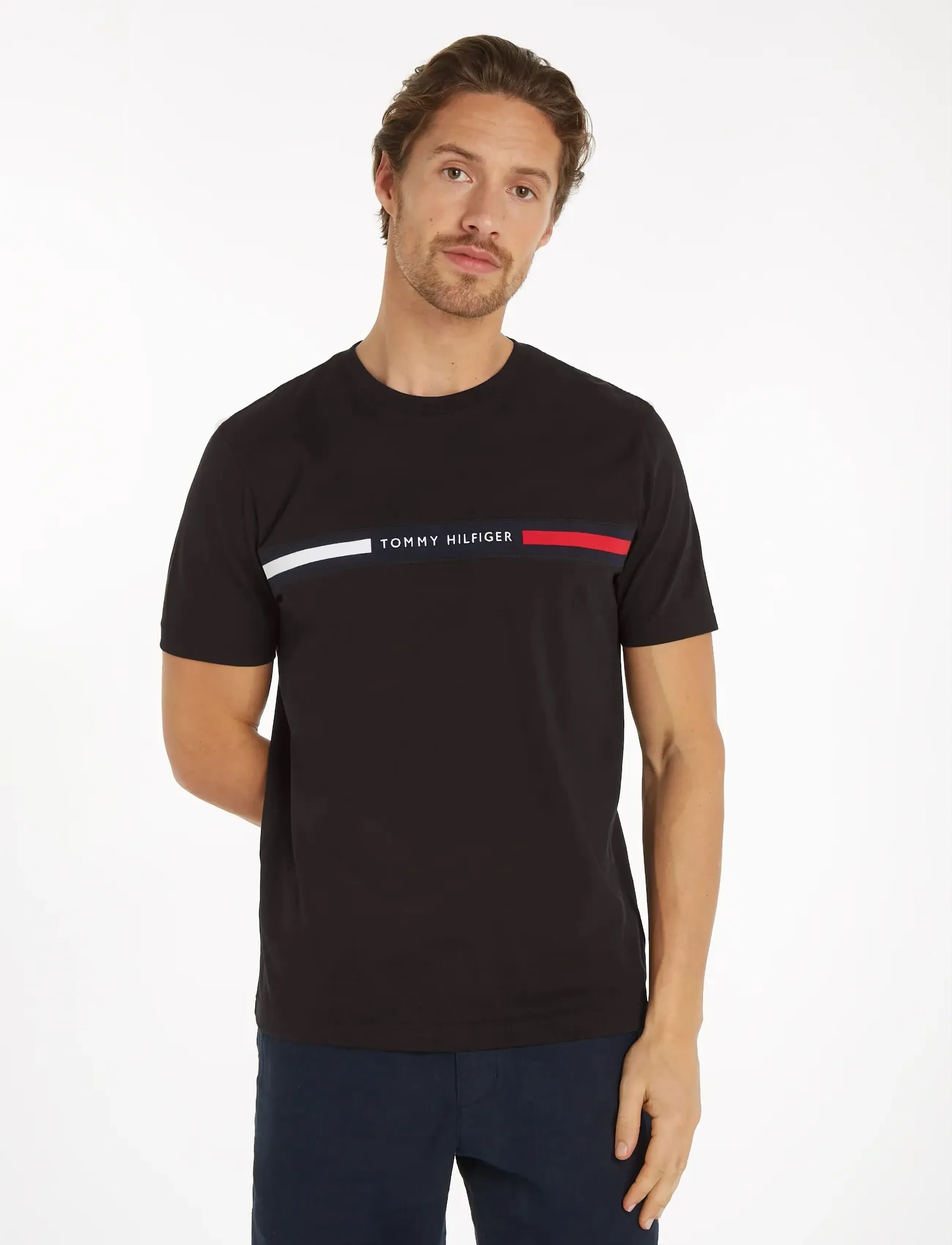 HILFIGER CHEST INSERT TEE - BLACK