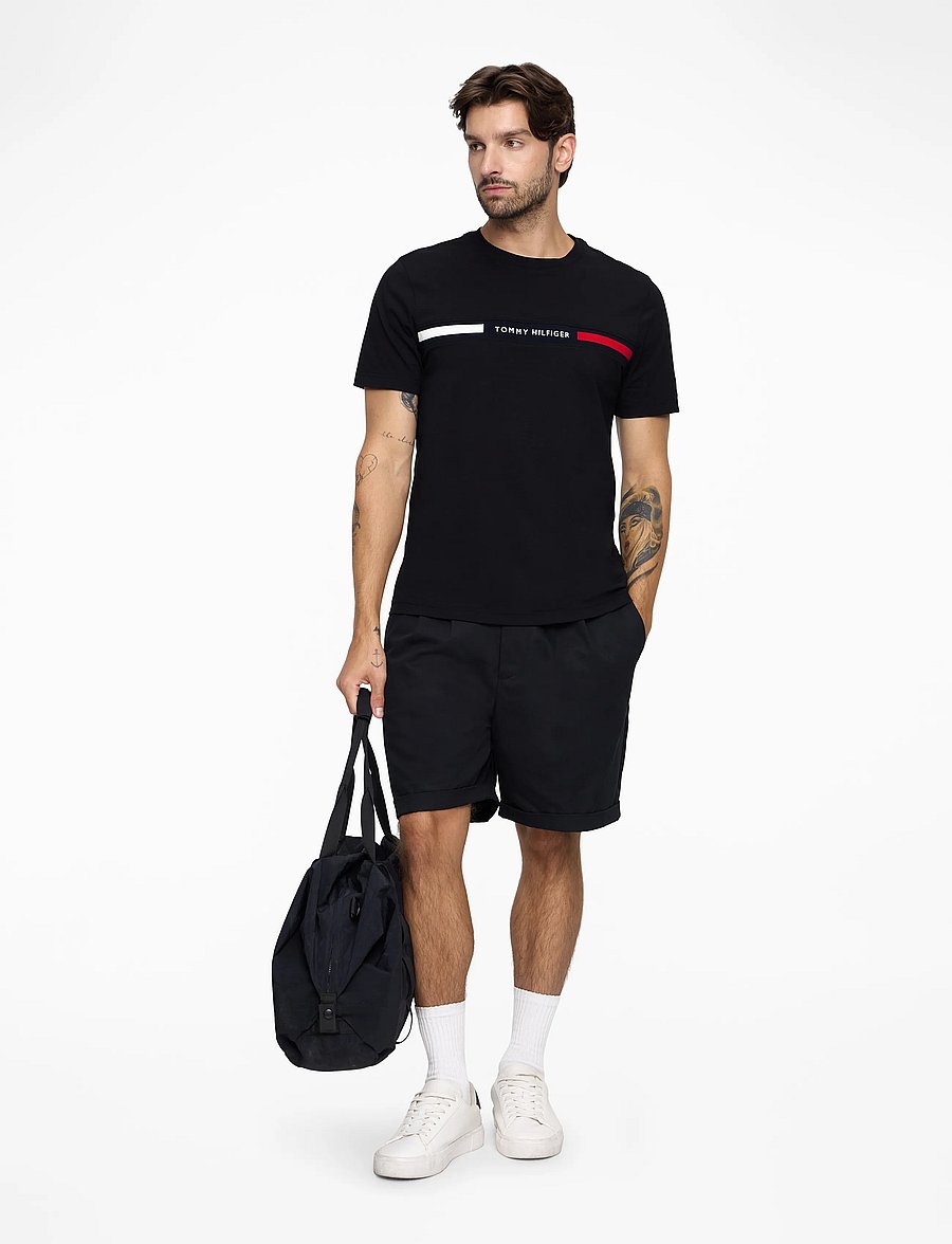 Tommy Hilfiger - HILFIGER CHEST INSERT TEE - kurzärmelige t-shirts - black - 3
