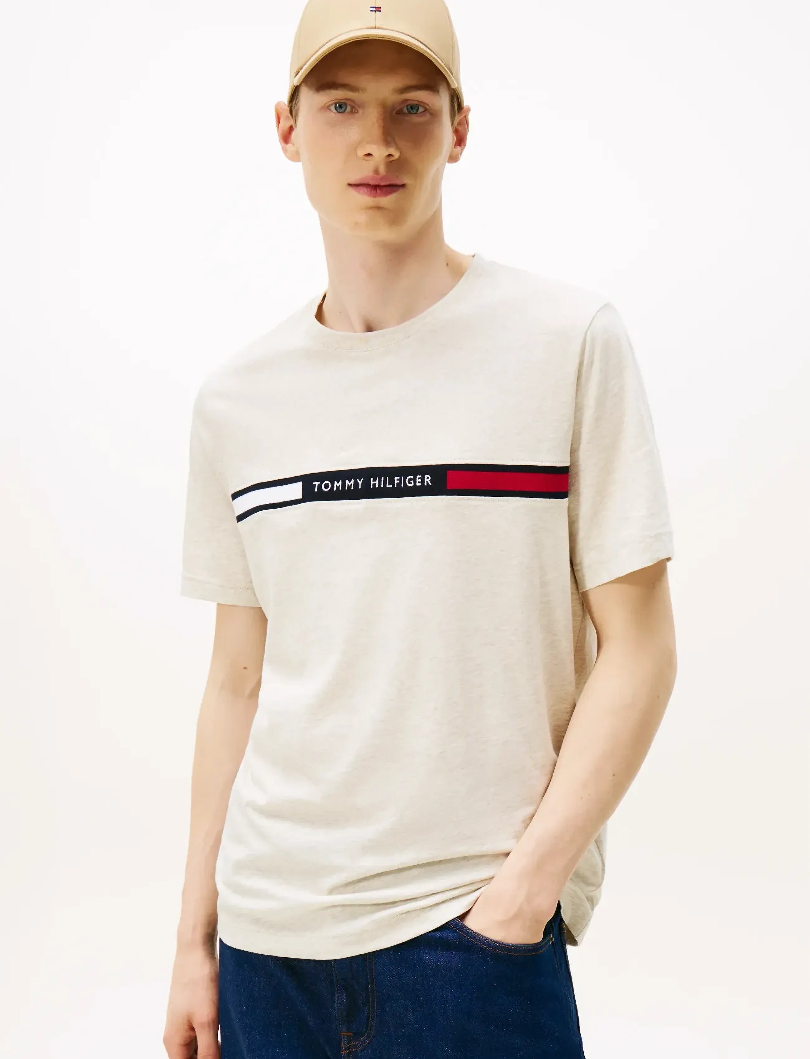 Tommy Hilfiger Chest Insert T-Shirt, M, T-shirts, Creme - Short-sleeved, Männerswear