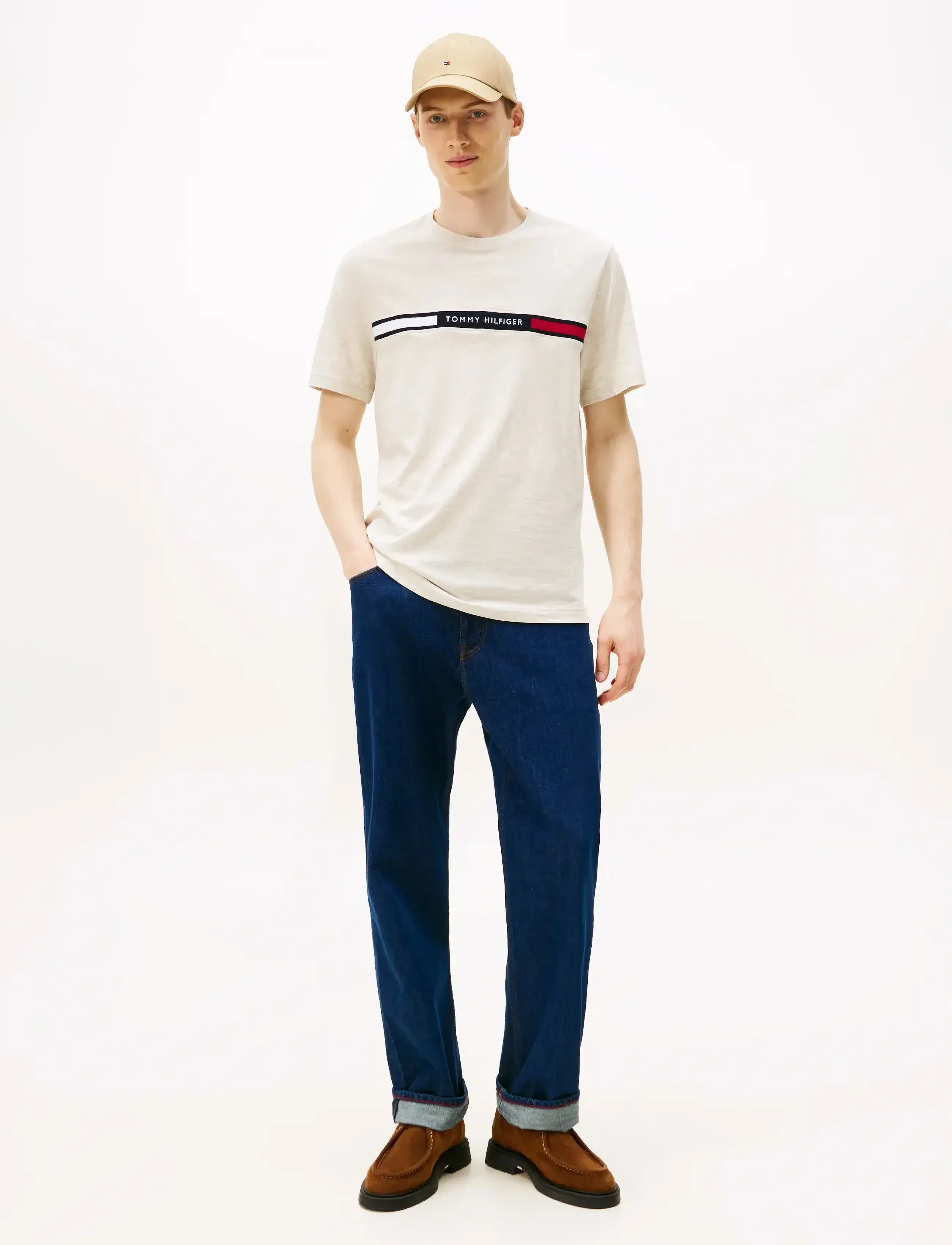 Tommy Hilfiger - HILFIGER CHEST INSERT TEE - kurzärmelig - heathered oatmilk - 2