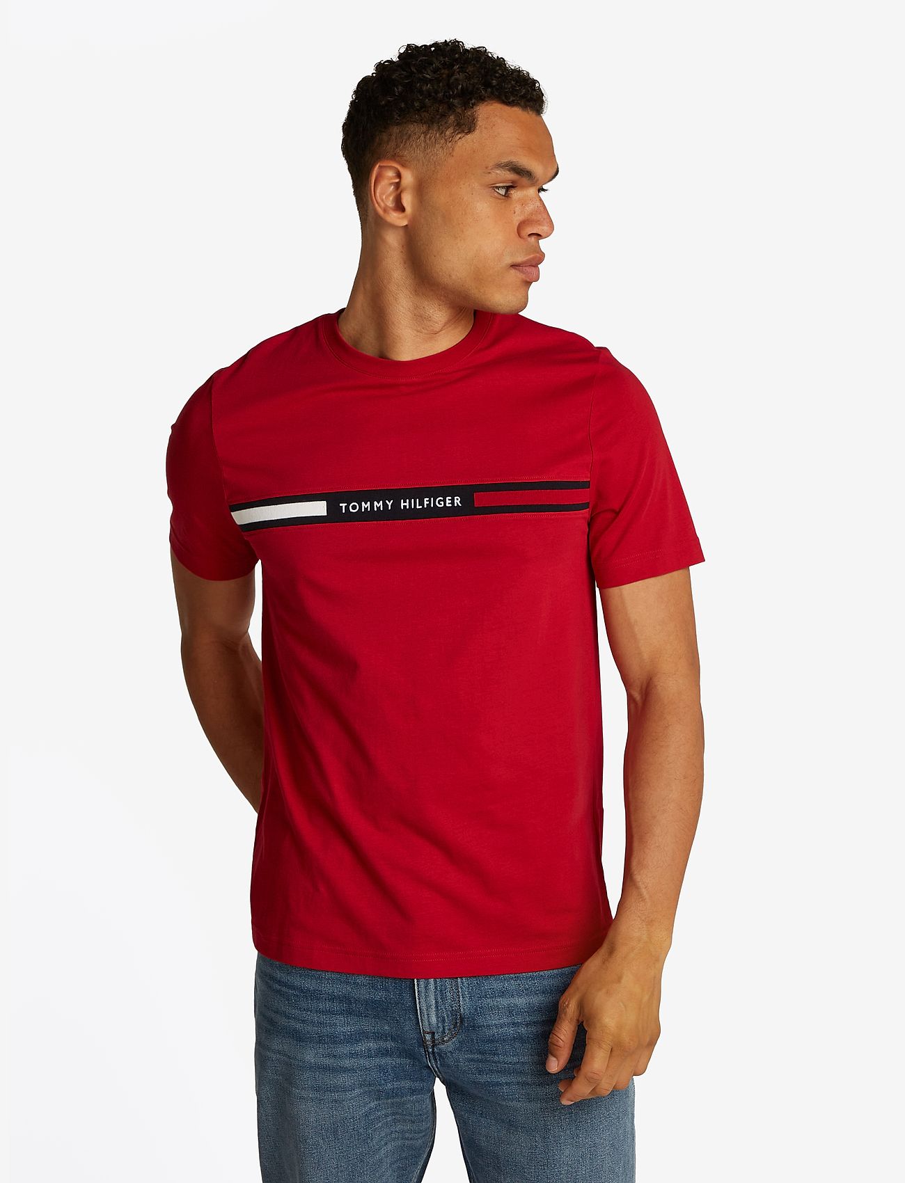 Tommy Hilfiger - HILFIGER CHEST INSERT TEE - kortærmede t-shirts - medium red - 0