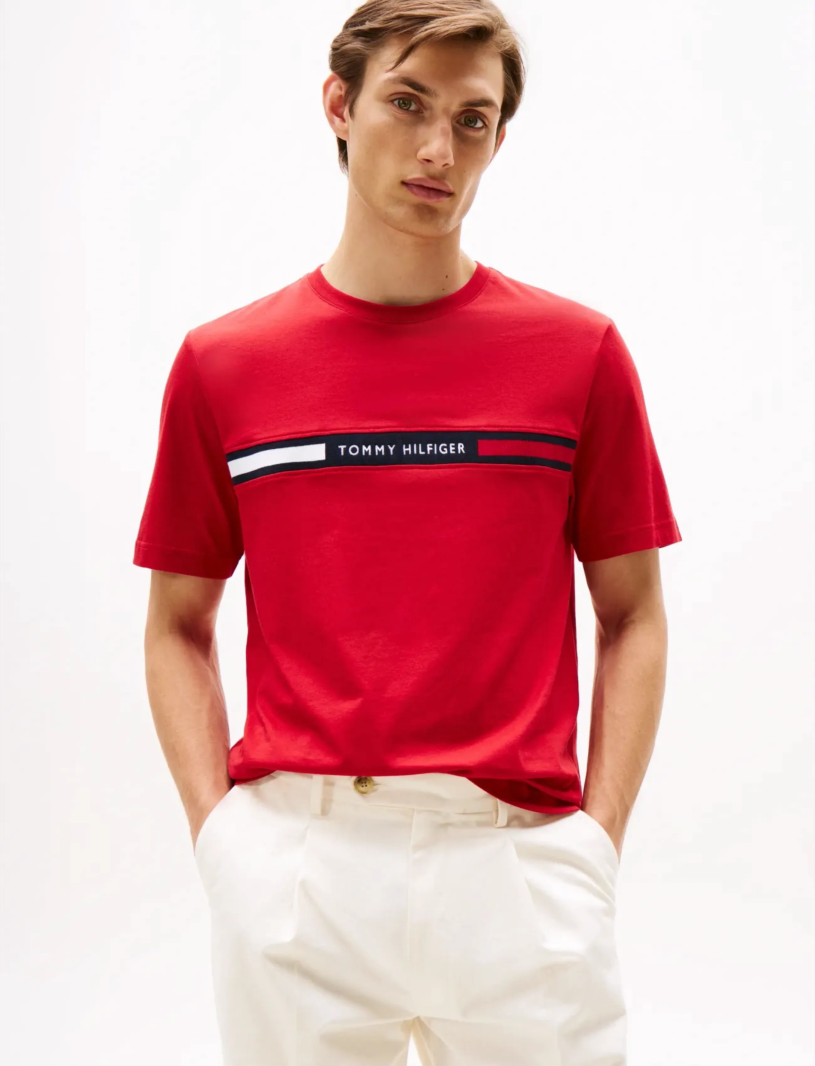 Tommy Hilfiger HILFIGER CHEST INSERT TEE - Clothing - MEDIUM RED / red