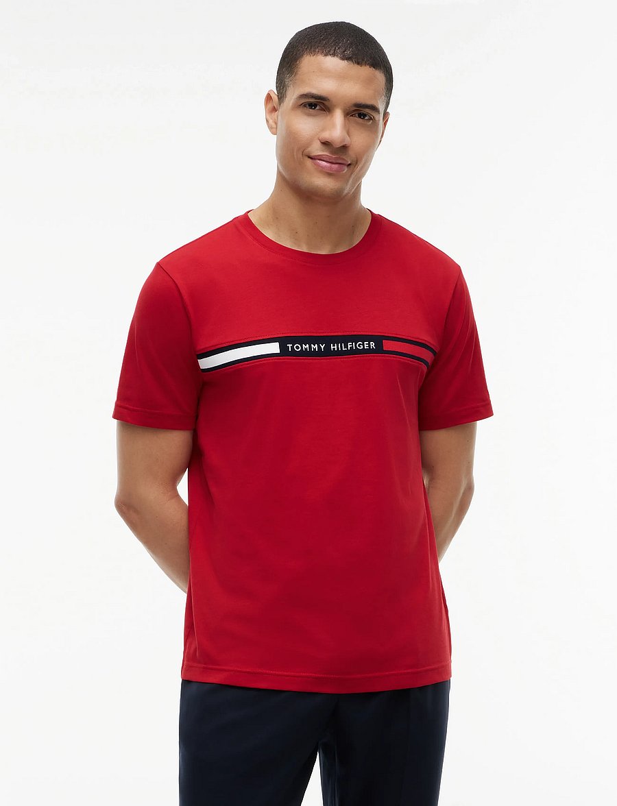 Tommy Hilfiger - HILFIGER CHEST INSERT T-SHIRT - short-sleeved t-shirts - medium red - 0