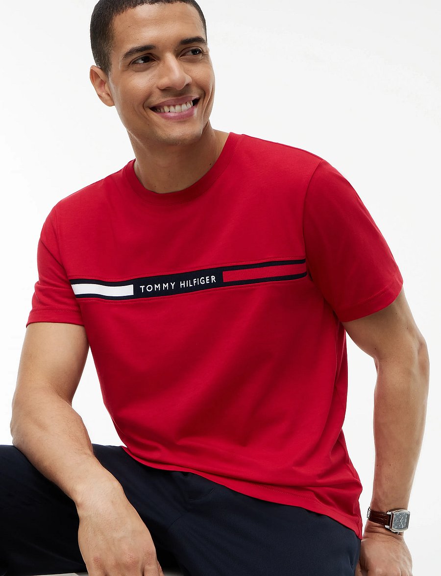 Tommy Hilfiger - HILFIGER CHEST INSERT T-SHIRT - short-sleeved t-shirts - medium red - 3