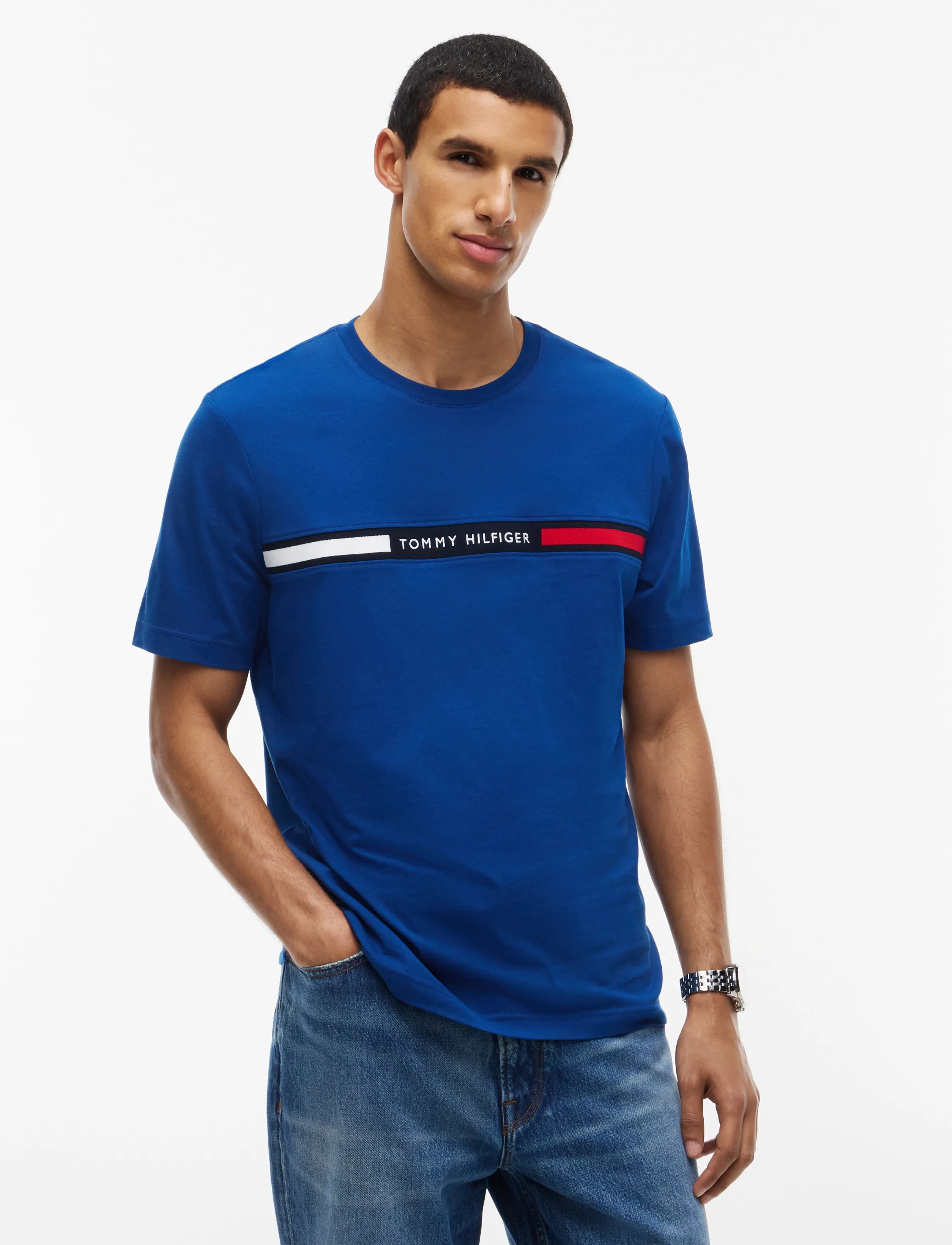Tommy Hilfiger HILFIGER CHEST INSERT TEE - T-shirts - OPULENT BLUE / blue