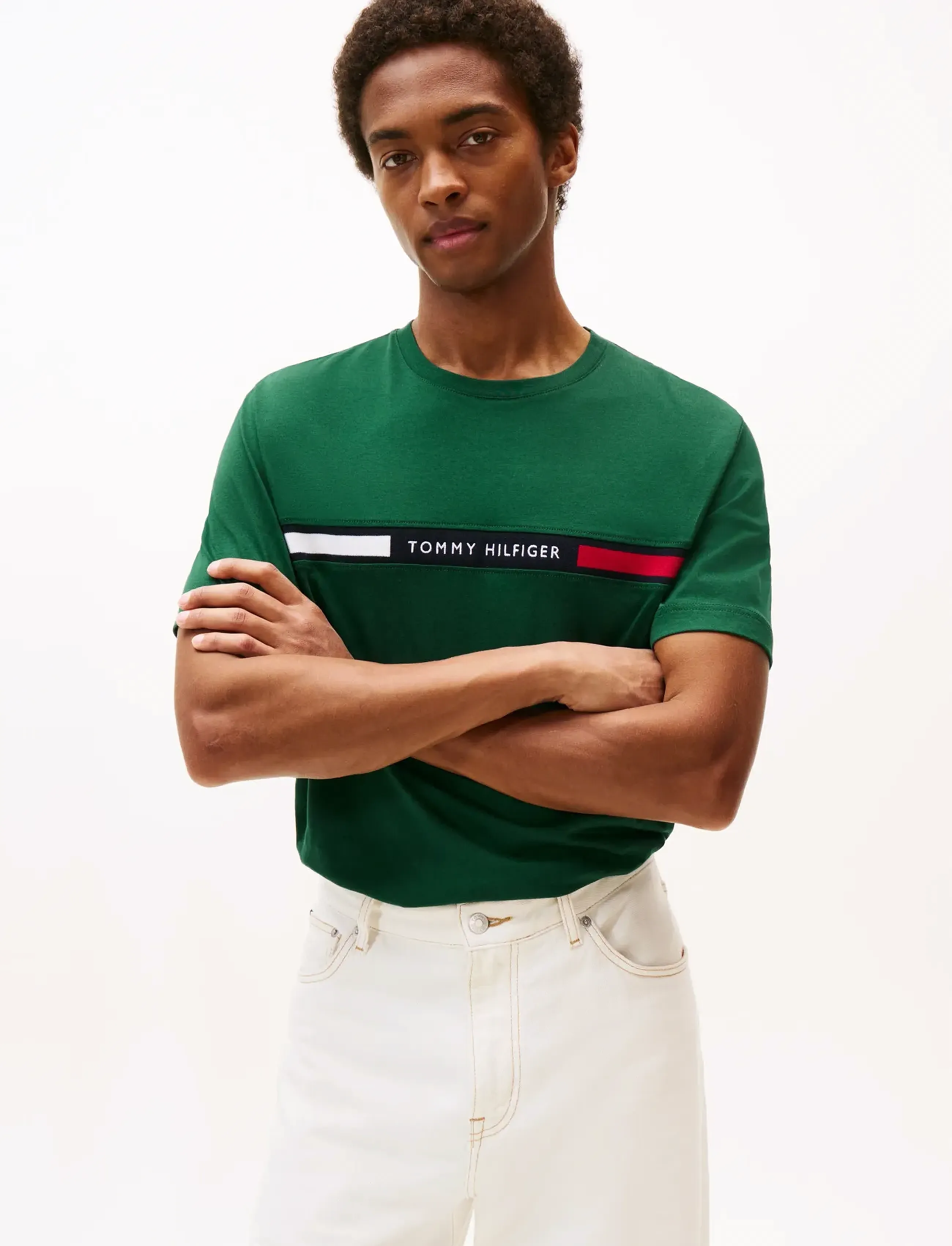 Tommy Hilfiger HILFIGER CHEST INSERT TEE - Tommy Hilfiger - ORNAMENTAL GREEN / green