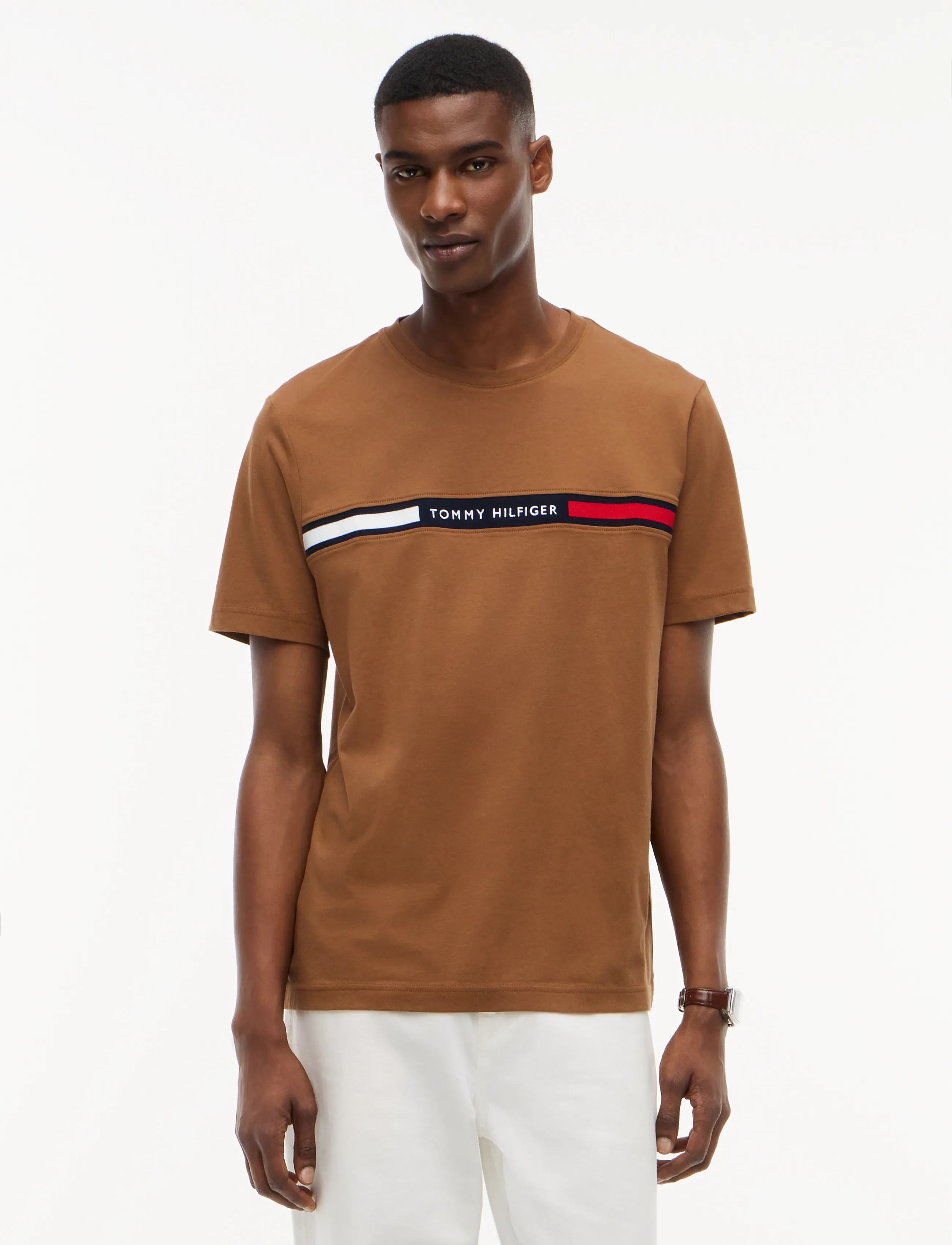 Tommy Hilfiger HILFIGER CHEST INSERT TEE - T-Shirts - TIMELESS TAWNY / brown