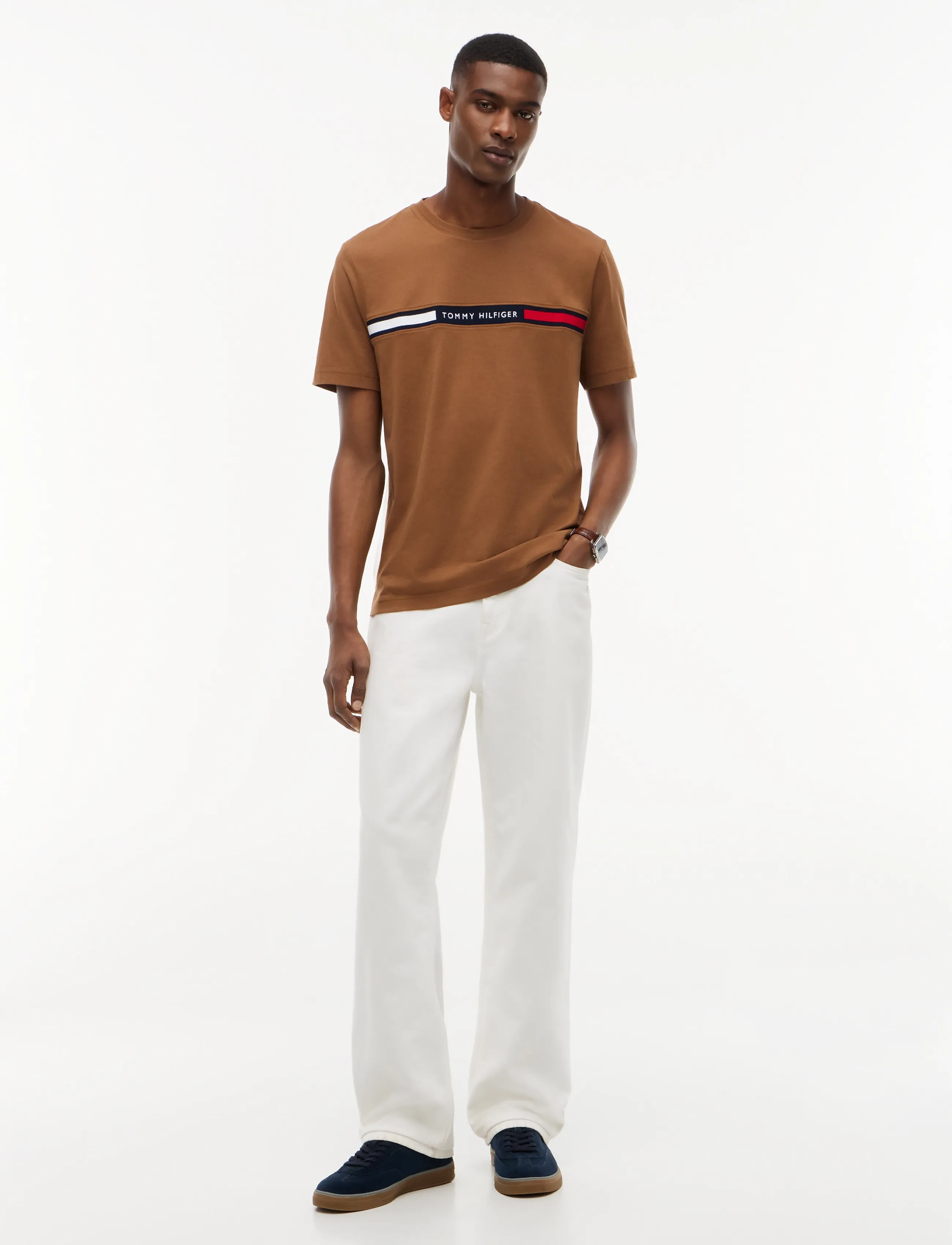 Tommy Hilfiger - HILFIGER CHEST INSERT TEE - kurzärmelige t-shirts - timeless tawny - 4