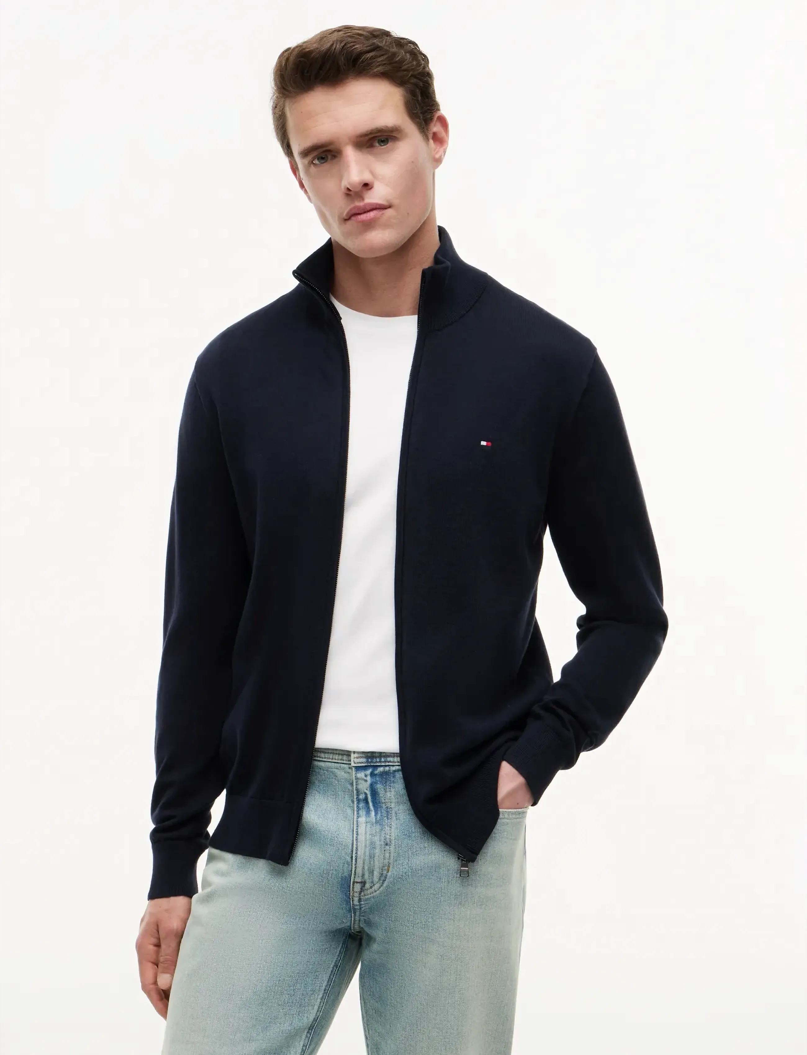 Tommy Hilfiger - ESSENTIAL COTTON ZIP THRU - swetry - navy blue   ivory petal tipping - 1