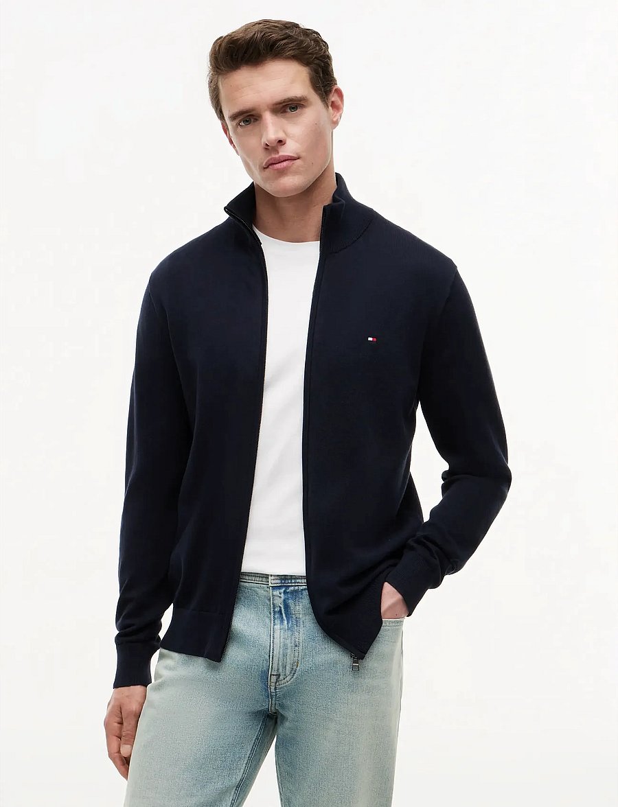 Tommy Hilfiger - ESSENTIAL COTTON ZIP THRU - pullover mit durchgehendem reißverschluss - navy blue ivory petal tipping - 1