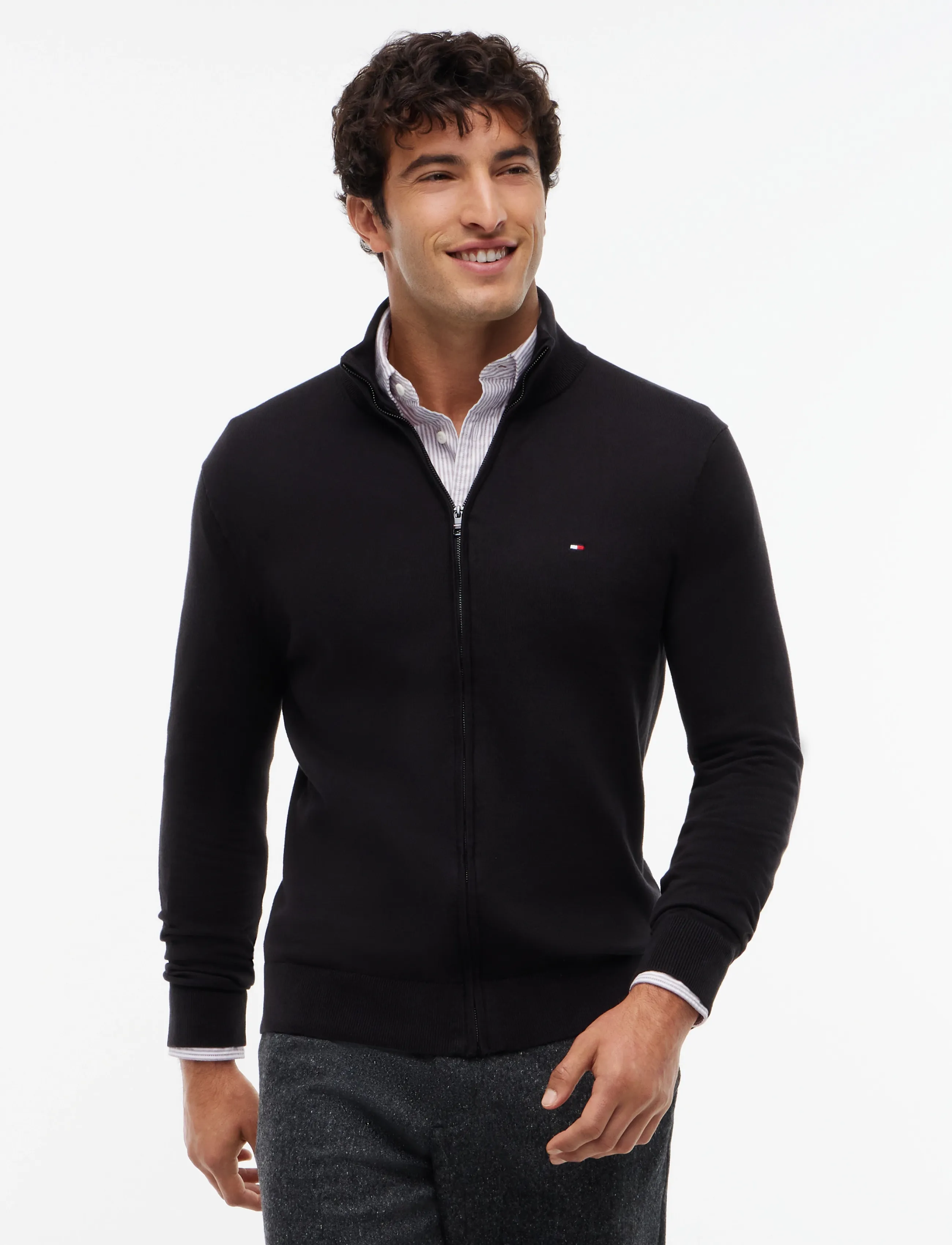 Tommy Hilfiger ESSENTIAL COTTON ZIP THRU - Tommy Hilfiger - BLACK / black