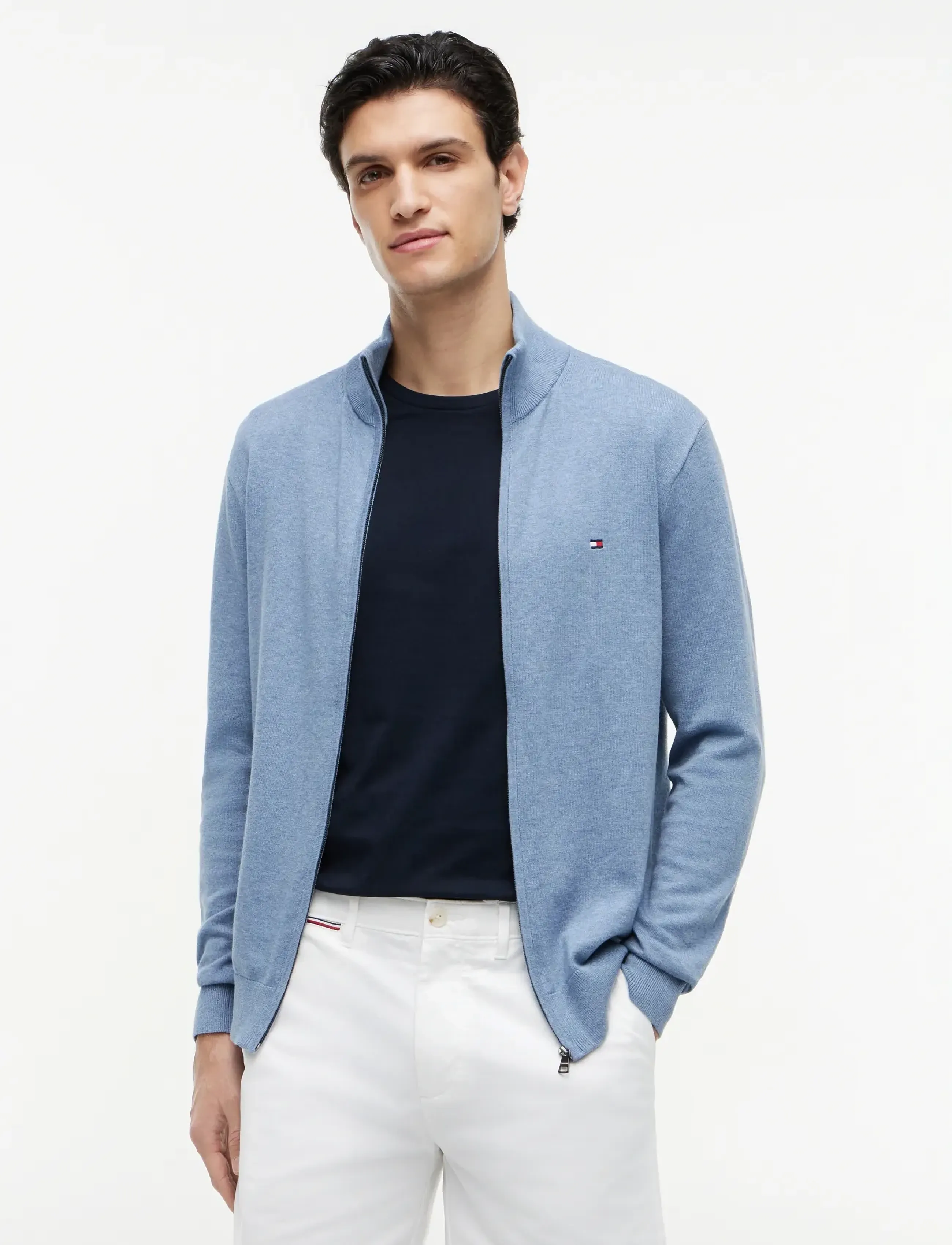 Tommy Hilfiger Essential Cotton Zip Thru, Mænd, Lynlås Trøje, Blå, Str: M