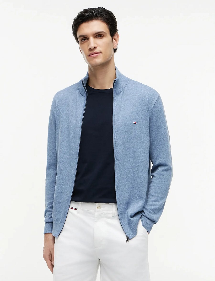 Tommy Hilfiger - ESSENTIAL COTTON ZIP THRU - pullover mit durchgehendem reißverschluss - brisk blue heather - 0
