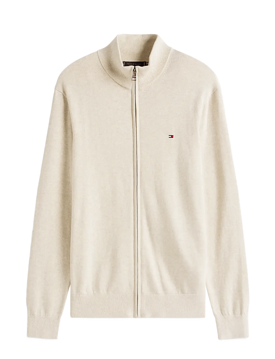 Tommy Hilfiger - ESSENTIAL COTTON ZIP THRU - pullover mit durchgehendem reißverschluss - heathered oatmilk - 1