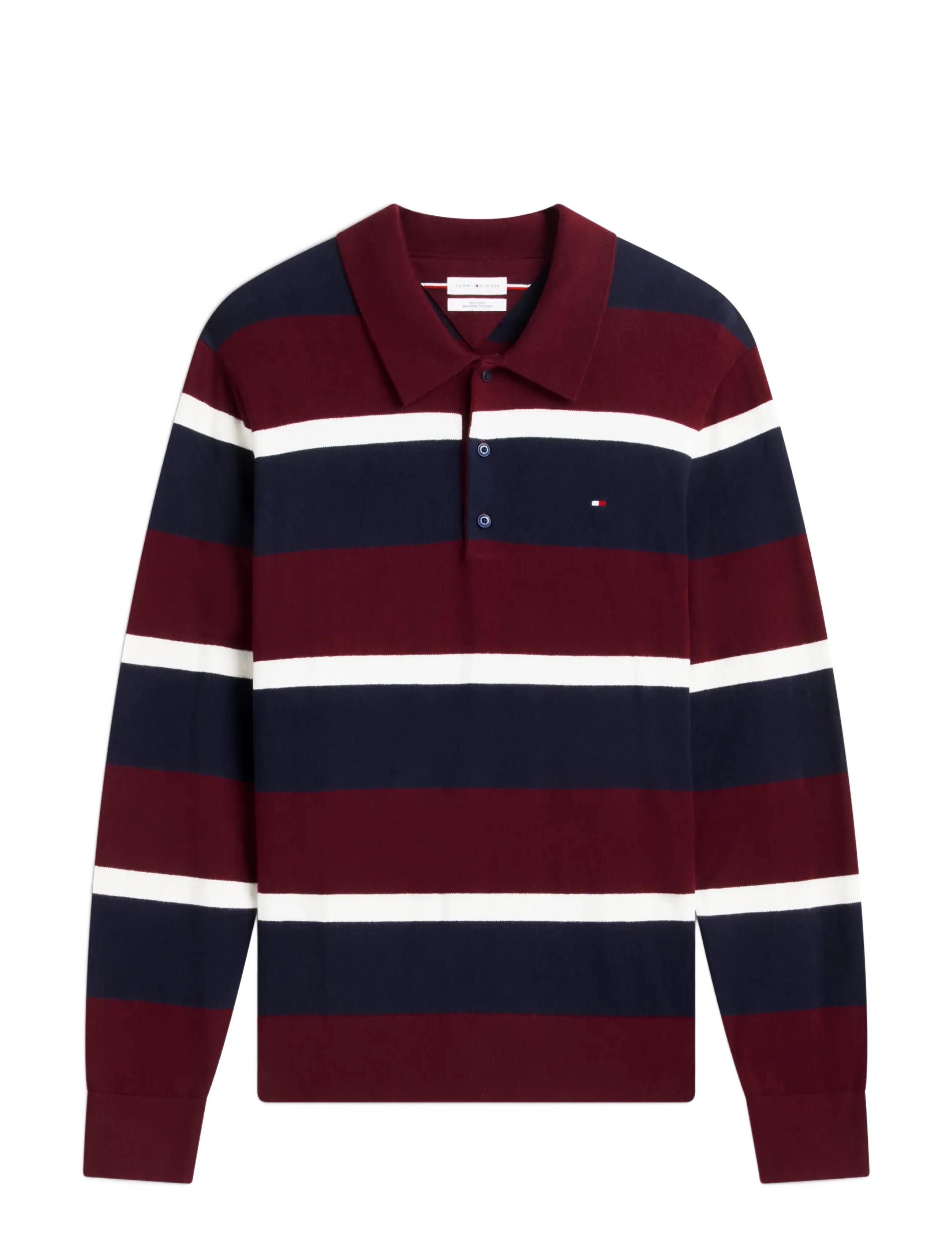 Tommy Hilfiger PIMA ORG CTN CASHMERE LS POLO - Langärmelige Strick-Polohemden - BURGUNDY  NAVY BLUE  IVORY PETAL / burgundy