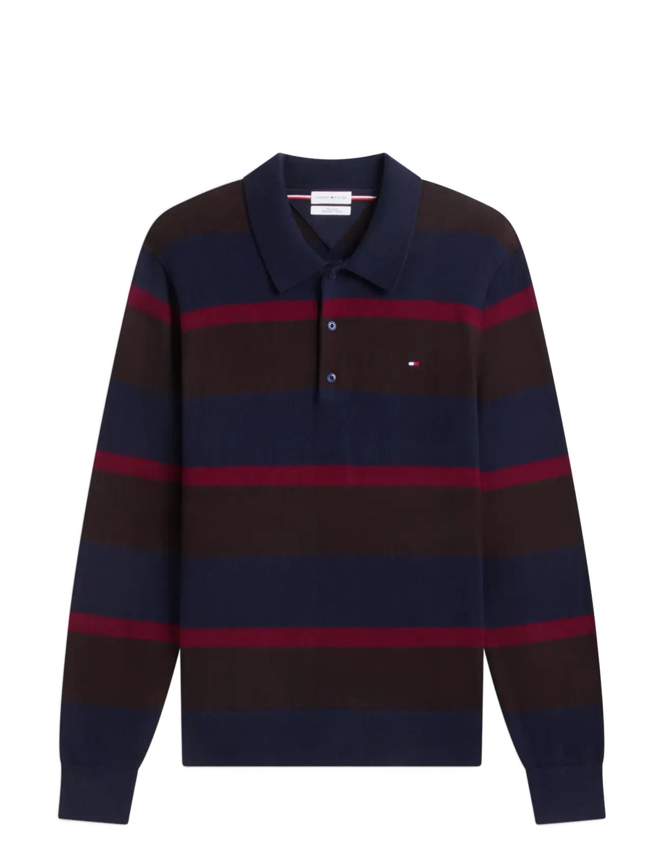 Tommy Hilfiger PIMA ORG CTN CASHMERE LS POLO - Langärmelige Strick-Polohemden - NAVY BLUE  CHOCOLATE  BURGUNDY / navy