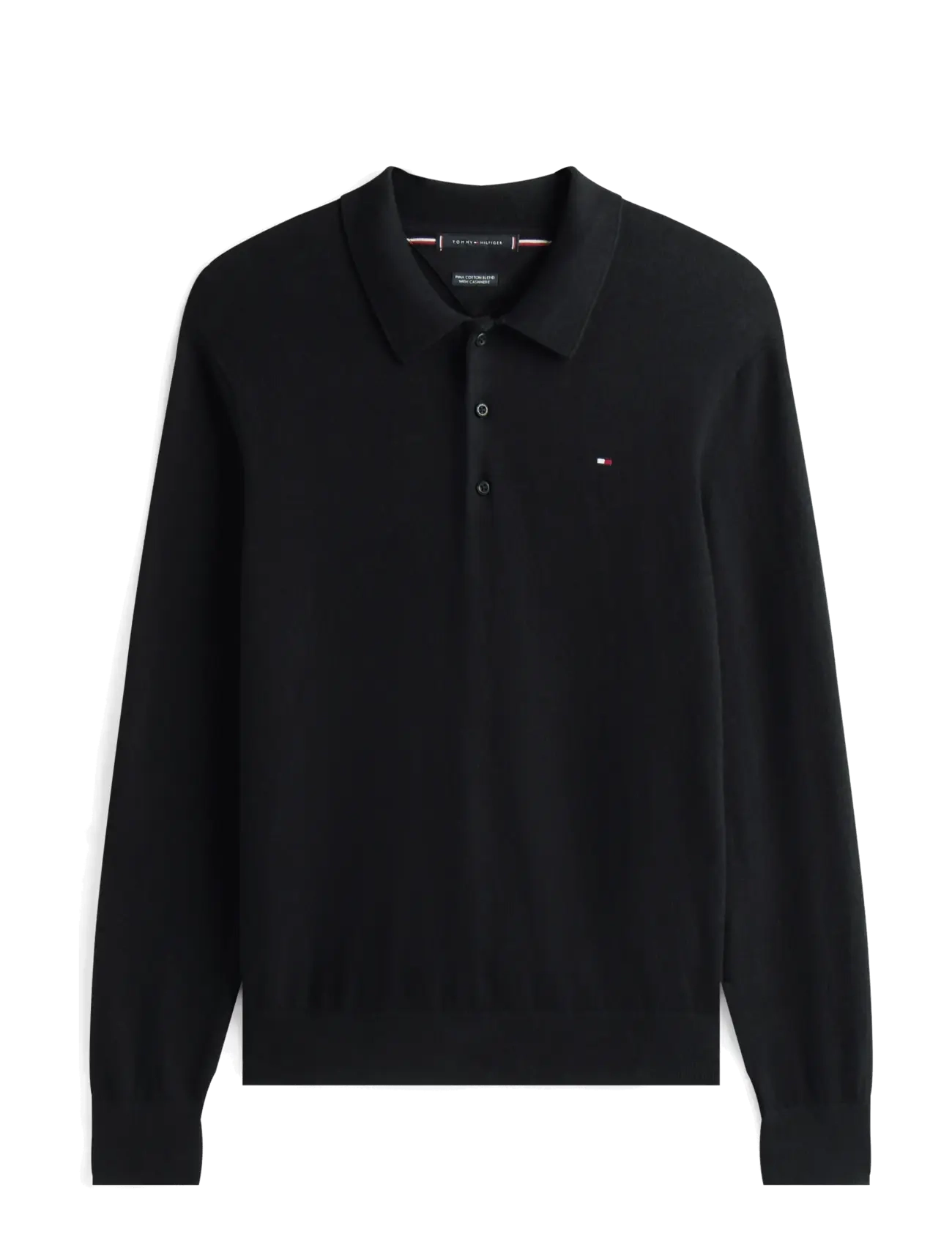 Tommy Hilfiger - PIMA ORG CTN CASHMERE LS POLO - langärmelige strick-polohemden - black - 1