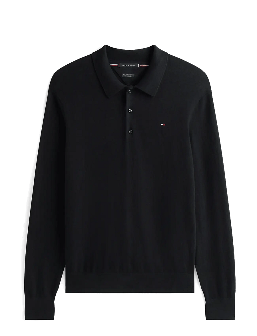 Tommy Hilfiger - PIMA ORG CTN CASHMERE LS POLO - long-sleeved knitted polos - black - 1