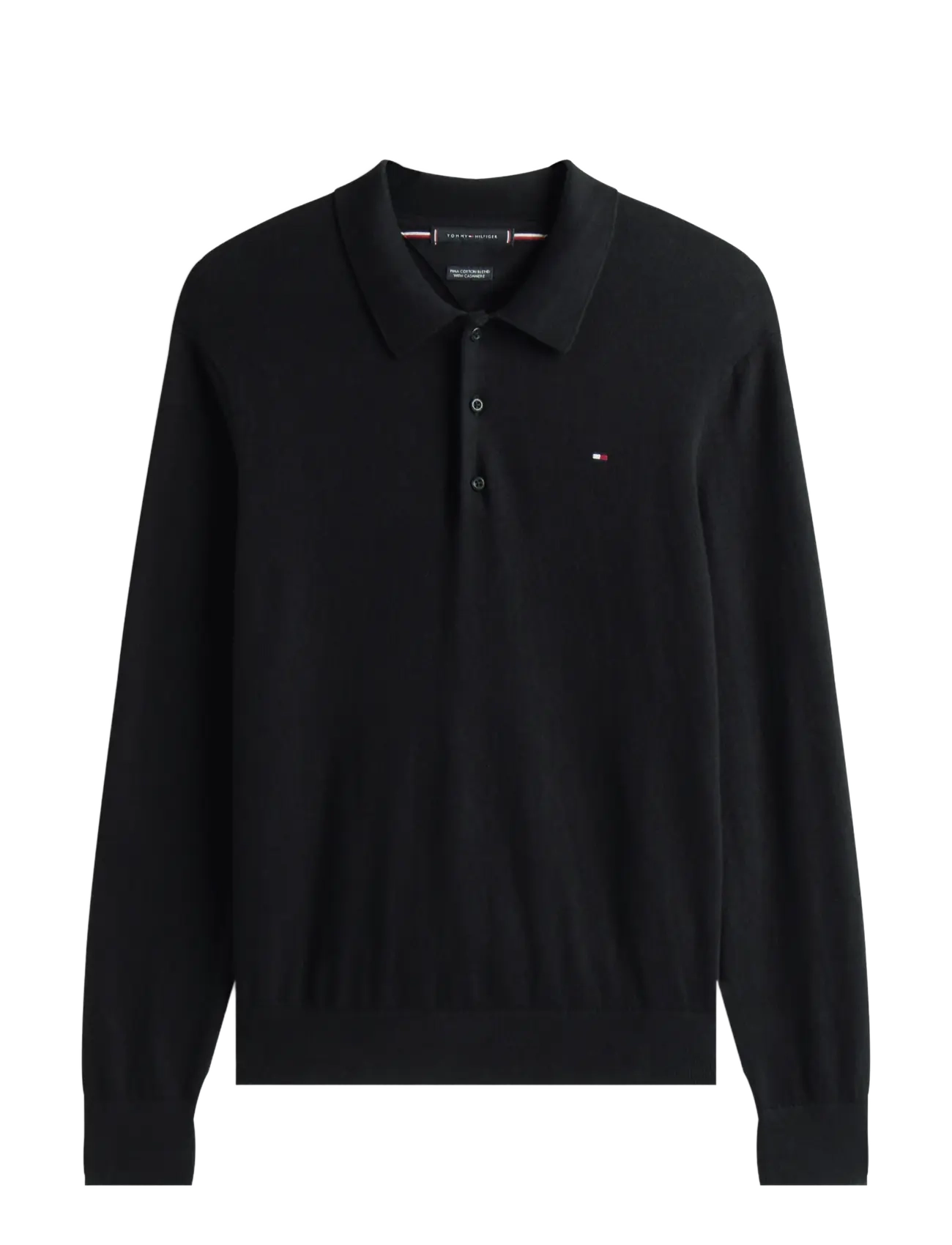 Tommy Hilfiger - PIMA ORG CTN CASHMERE LS POLO - langärmelige strick-polohemden - black - 2