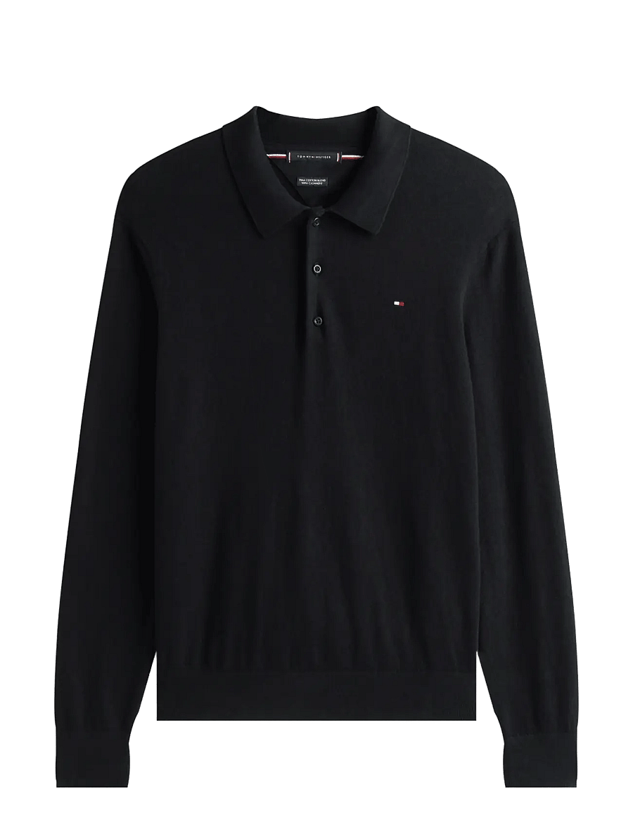 Tommy Hilfiger - PIMA ORG CTN CASHMERE LS POLO - long-sleeved knitted polos - black - 2