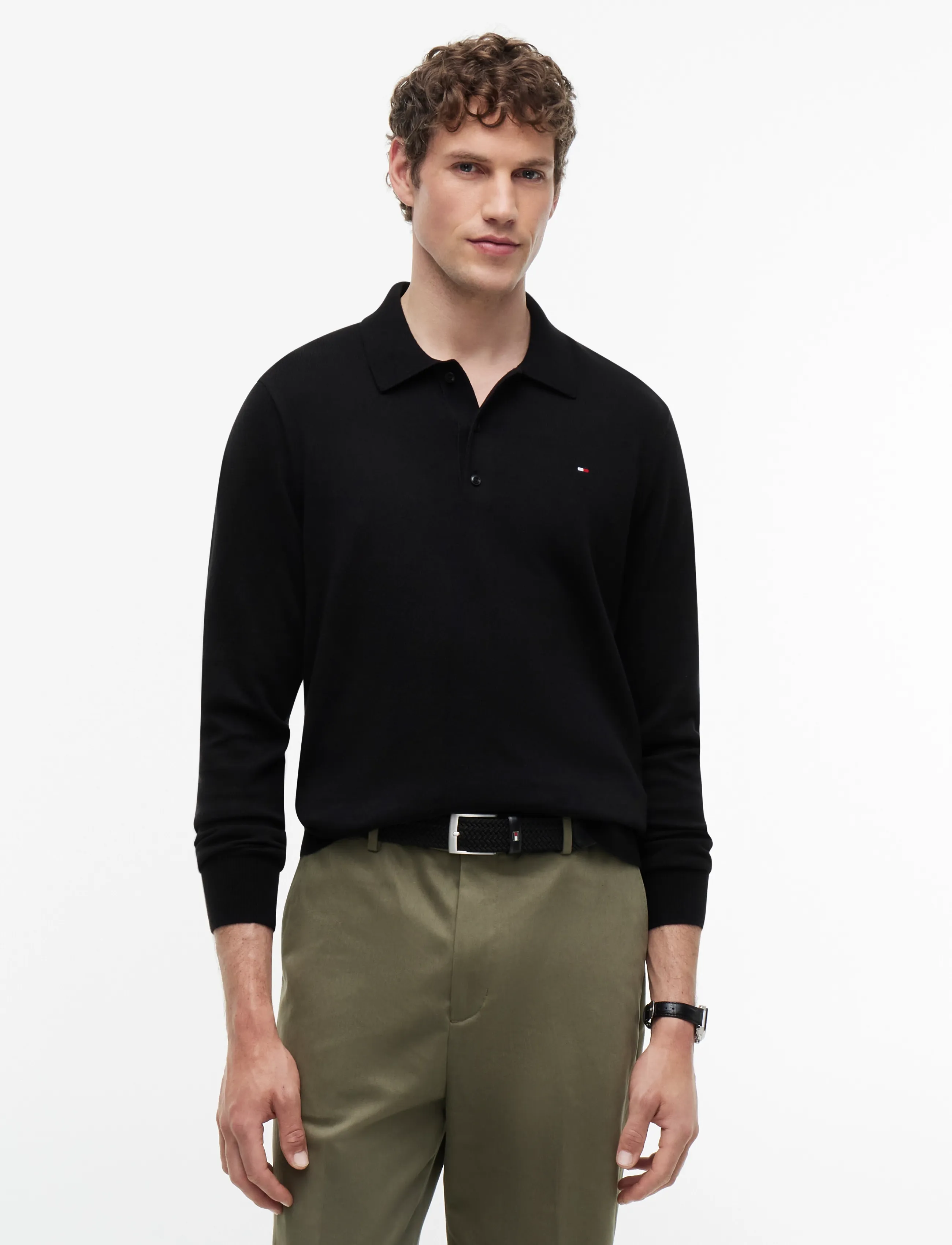 Tommy Hilfiger PIMA ORG CTN CASHMERE LS POLO - Langärmelige Strick-Polohemden - BLACK / black