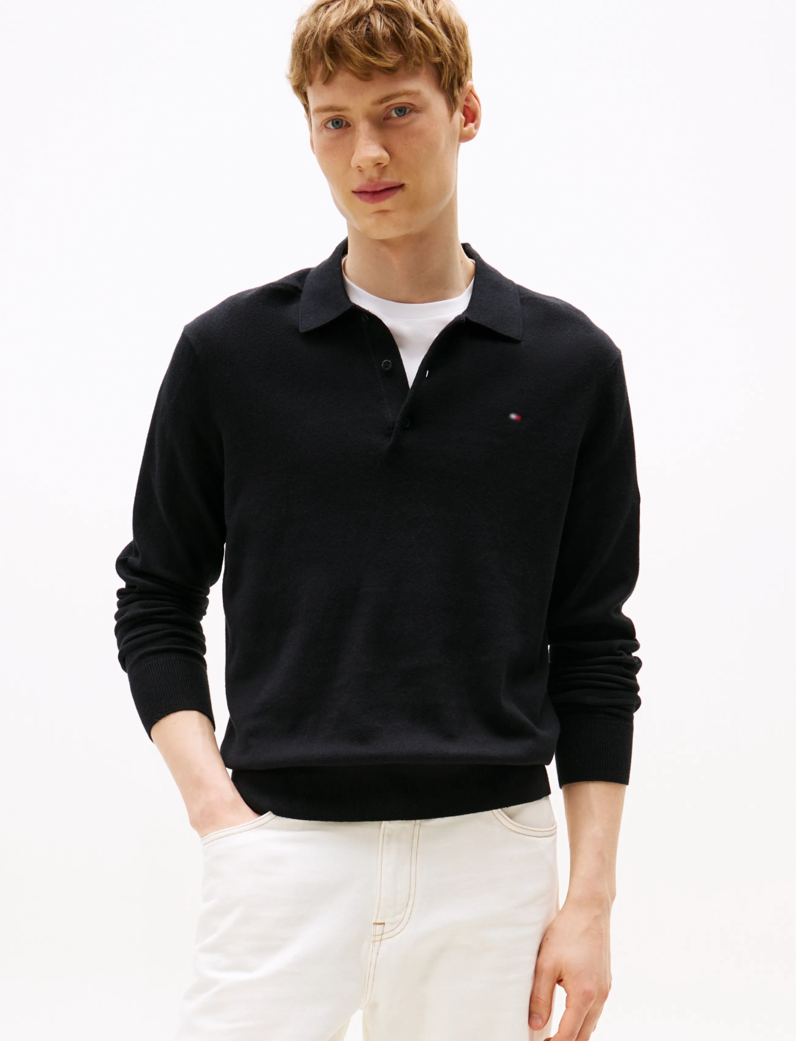 Tommy Hilfiger PIMA ORG CTN CASHMERE LS POLO - Nach Anlass kaufen - BLACK / black