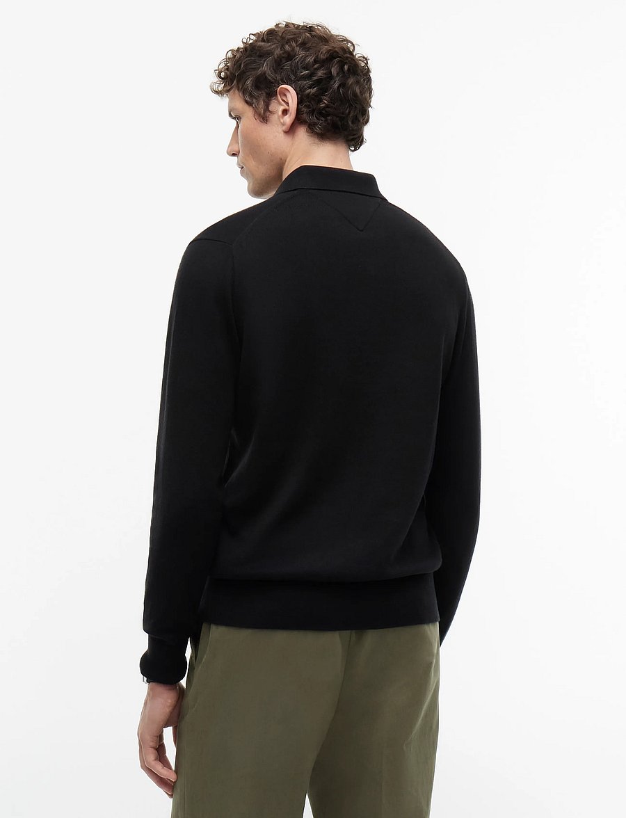 Tommy Hilfiger - PIMA ORG CTN CASHMERE LS POLO - long-sleeved knitted polos - black - 3