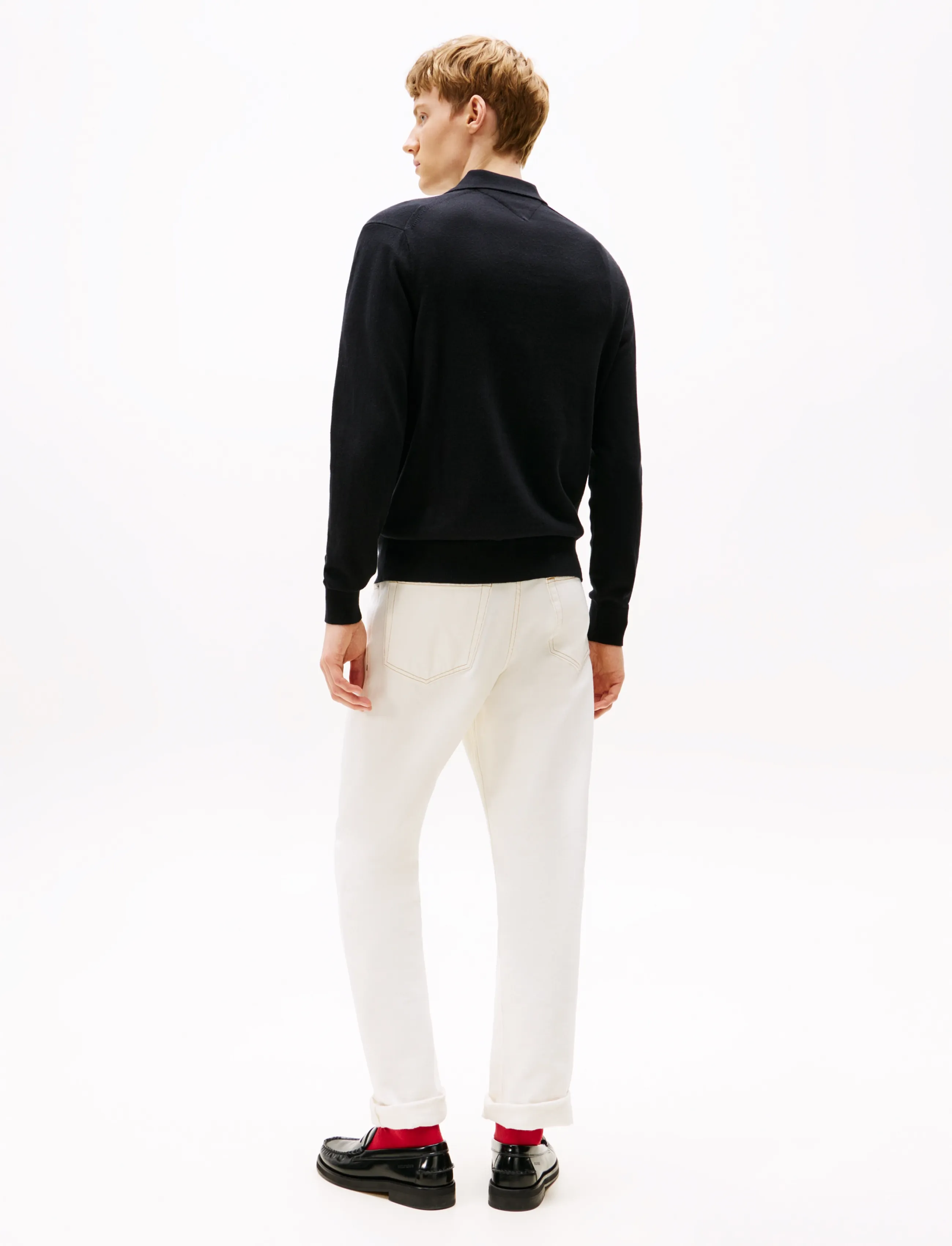 Tommy Hilfiger - PIMA ORG CTN CASHMERE LS POLO - langärmelige strick-polohemden - black - 4