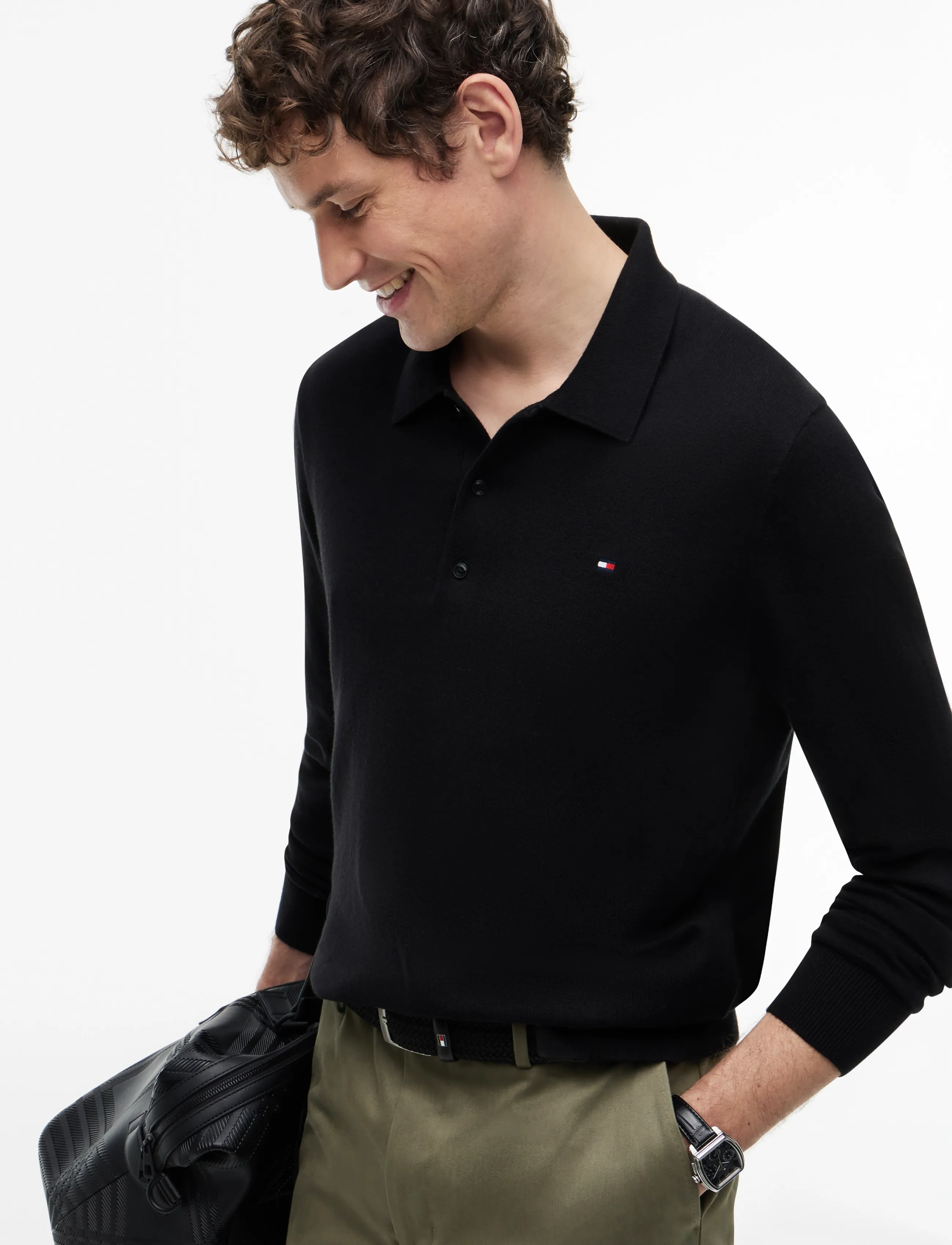 Tommy Hilfiger - PIMA ORG CTN CASHMERE LS POLO - dzianinowe koszulki polo z długim rękawem - black - 4